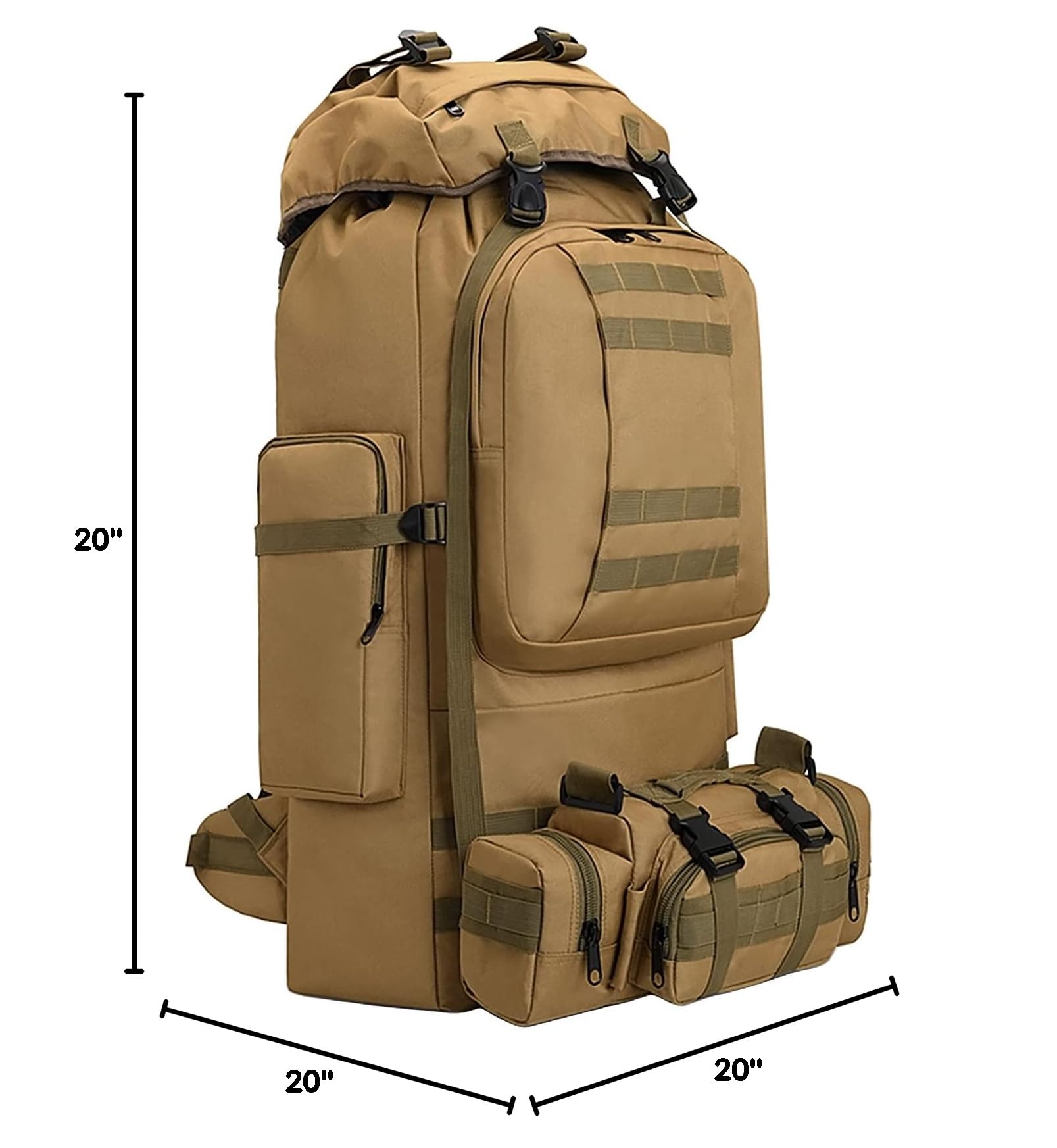 100L Tactical Backpack for Camping & Hiking - Military Molle Rucksack with Waterproof & Lightweight Design (Khaki) - Perfect for Outdoor Adventures, Travel & Survival Gear