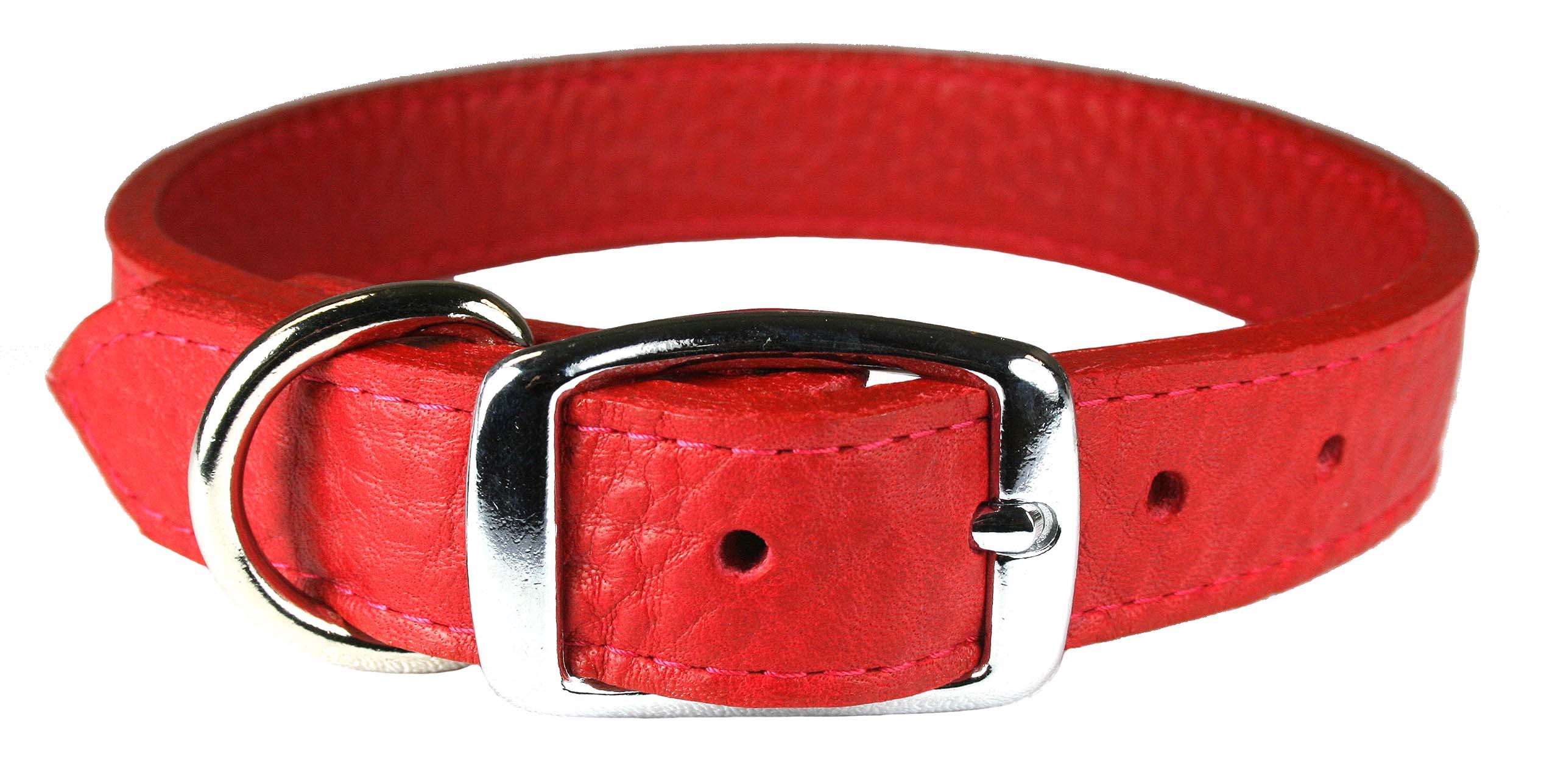 6266-RU10 Premium Luxe Leather Dog Collar for Small Medium Dogs - Soft Padded Ruby Red Pet Collar with D-Ring & Adjustable Buckle - Perfect for Daily Walks, Training & Fashion Accessory