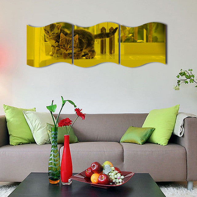 3PCS DIY Removable Wall Mirror Stickers - Self-Adhesive Vinyl Wall Art Decor for Home, Bedroom, Bathroom & Living Room - Easy Peel & Stick Design for Stylish Interior Makeover