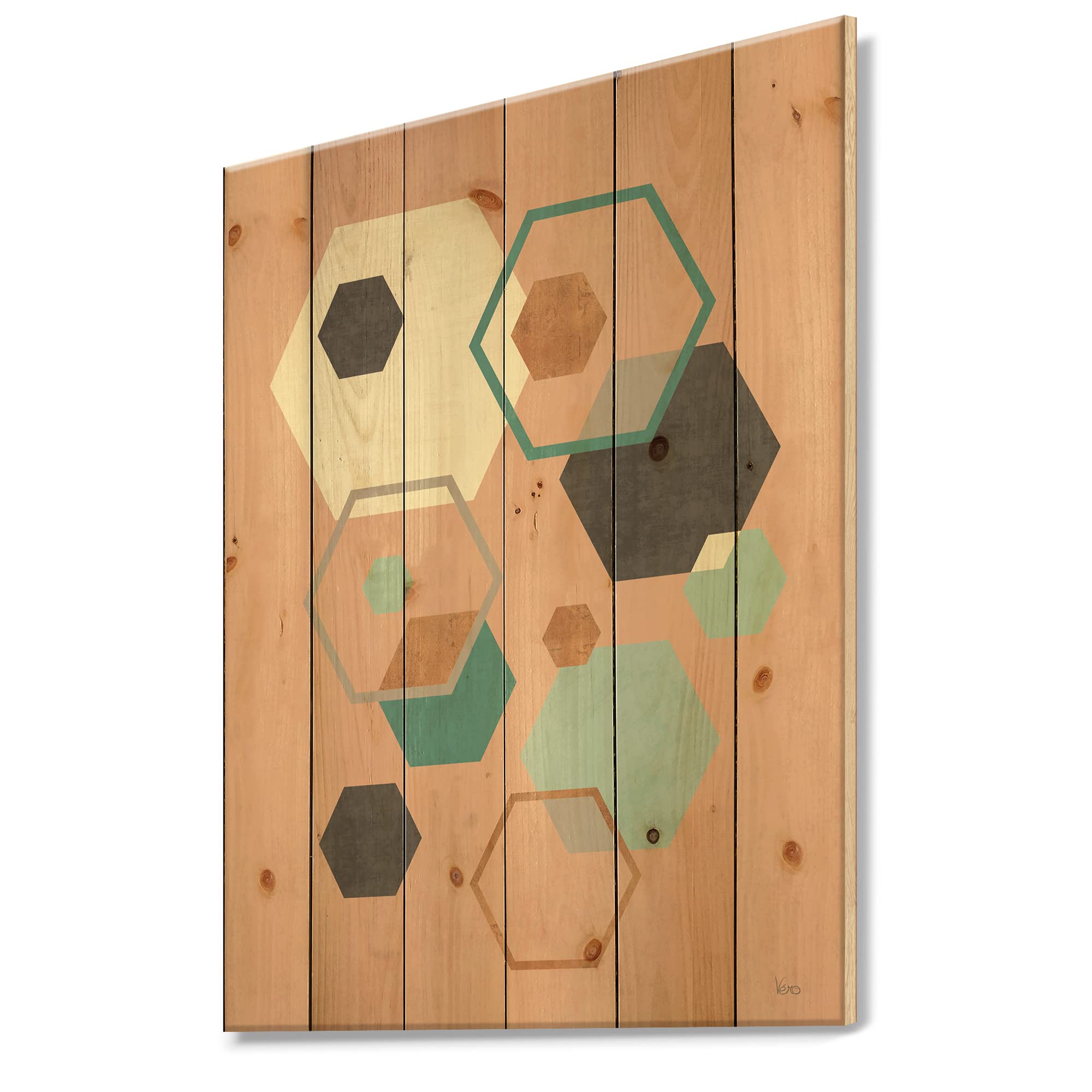 Mid-Century Modern Hexagon Wood Wall Art - Geometric Abstract Wall Decor in Multi-Color - Large Pine Wood Wall Panels for Living Room, Bedroom & Office Decor
