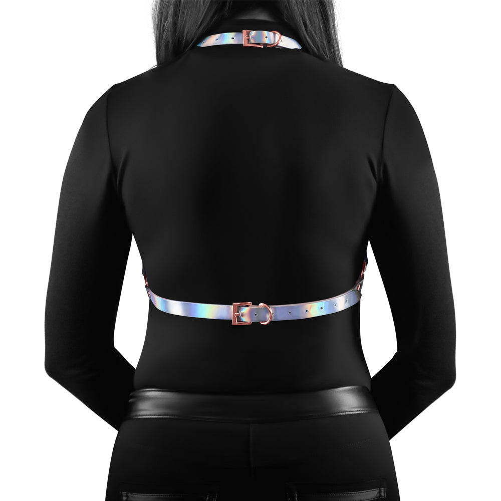Cosmo Crave Holographic Rainbow Chest Harness & Body Chain - Edgy Festival Accessory for Rave, EDM Concerts & Bachelorette Parties