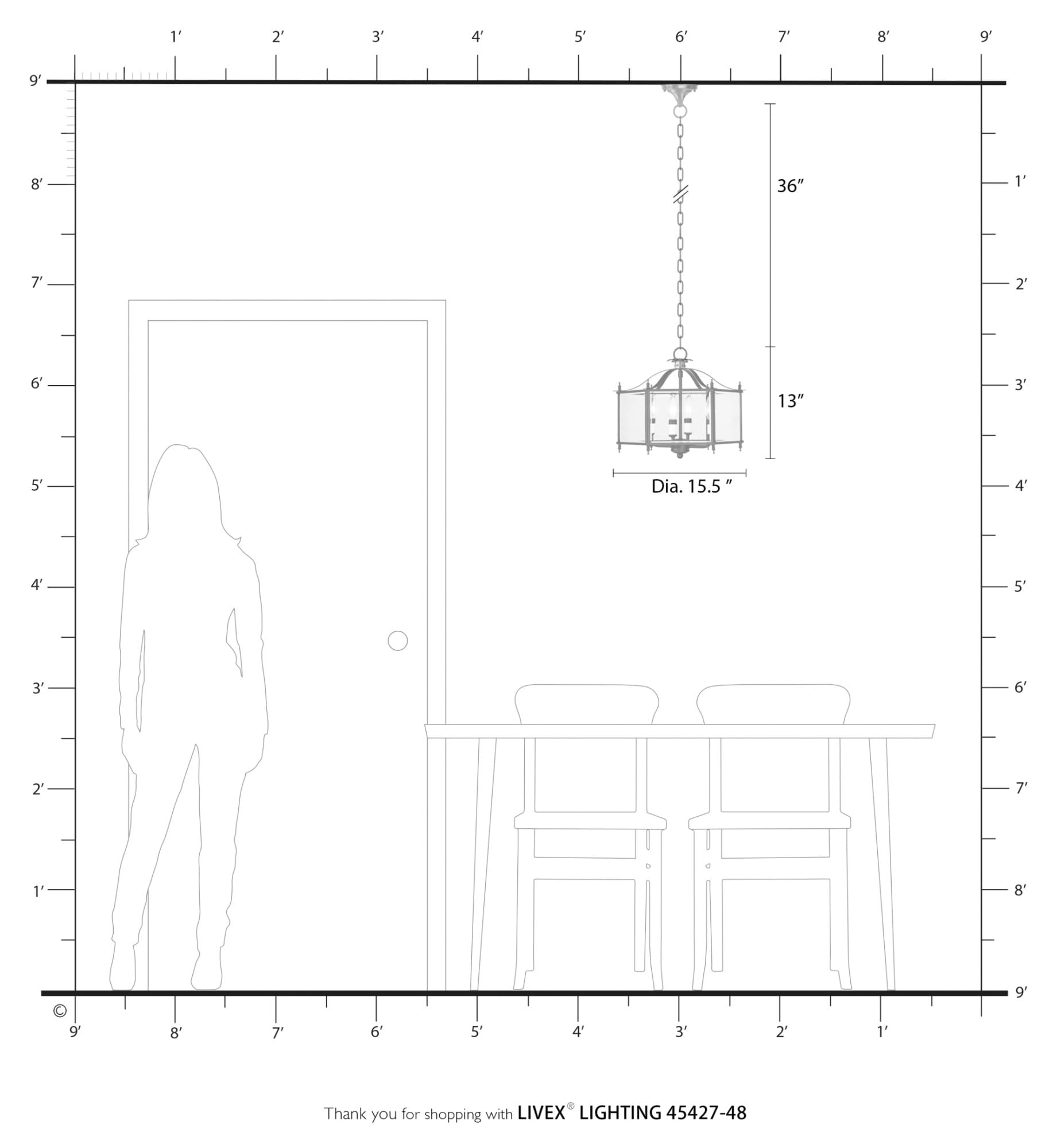 Livex Lighting 4398-07 Livingston 4-Light Convertible Hanging Lantern/Ceiling Fixture in Bronze - Perfect for Entryway, Dining Room & Outdoor Patio Lighting