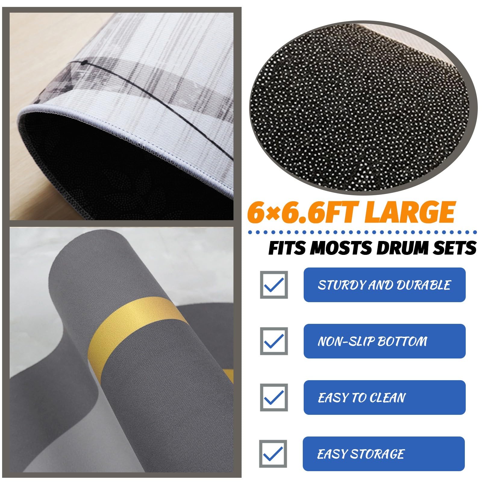 6x6.6Ft Drum Rug - Non-Slip Drum Mat Pad with Tightly Woven Fabric & Soundproof Design for Electronic/Jazz Drum Kits - Perfect Drum Accessories Gift for Drummers (K-Blue) - Ideal for Home Studios, Practice Rooms & Live Performances