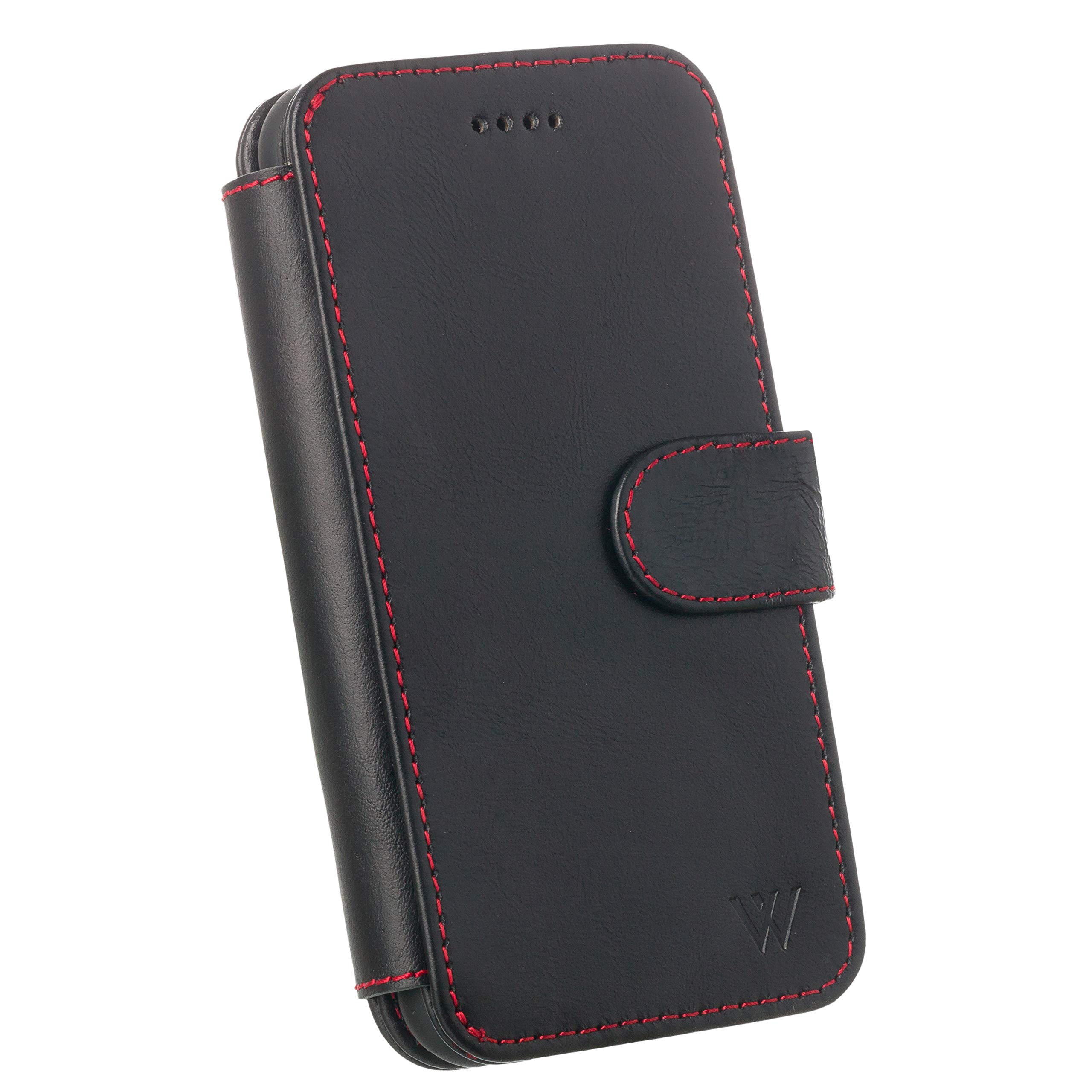 Premium Detachable Magnetic Wallet Case for iPhone 13 - MagSafe & Wireless Charging Compatible - Genuine Leather with Metal Buttons - Slim Protective Phone Cover (Black) | Perfect for Everyday Use, Travel & Business Professionals