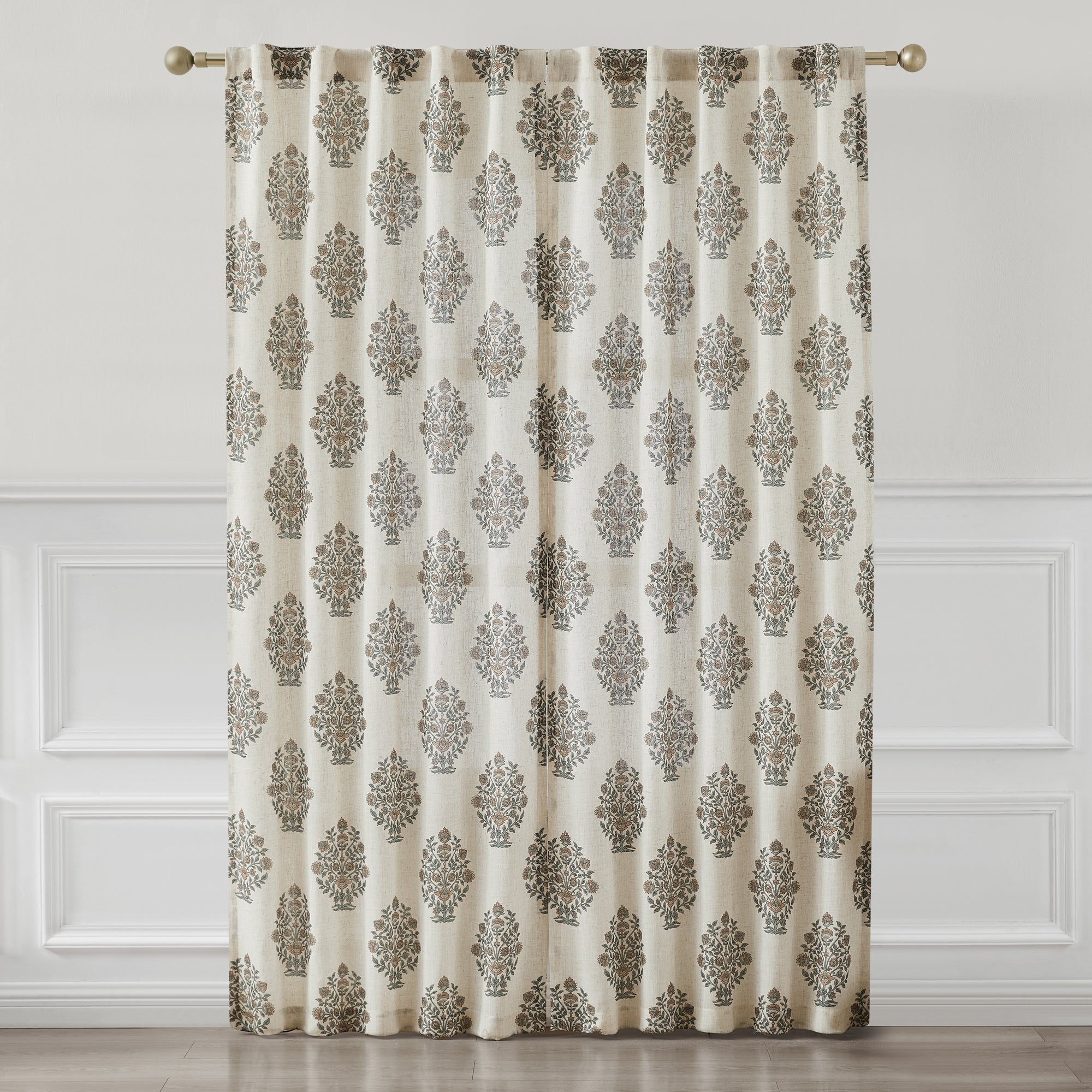 Sofia Flower Block Bouquet Linen Textured Window Curtain Panels - Blackout Drapes for Living Room, Bedroom & Nursery - Elegant Floral Print Home Decor