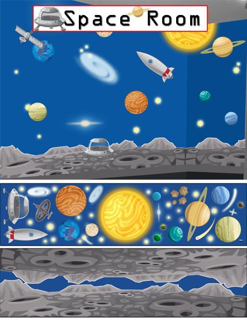 Space Adventures Mural Wall Decal - Galaxy Themed Room Decor for Kids & Teens - Perfect for Bedroom, Playroom, or Classroom
