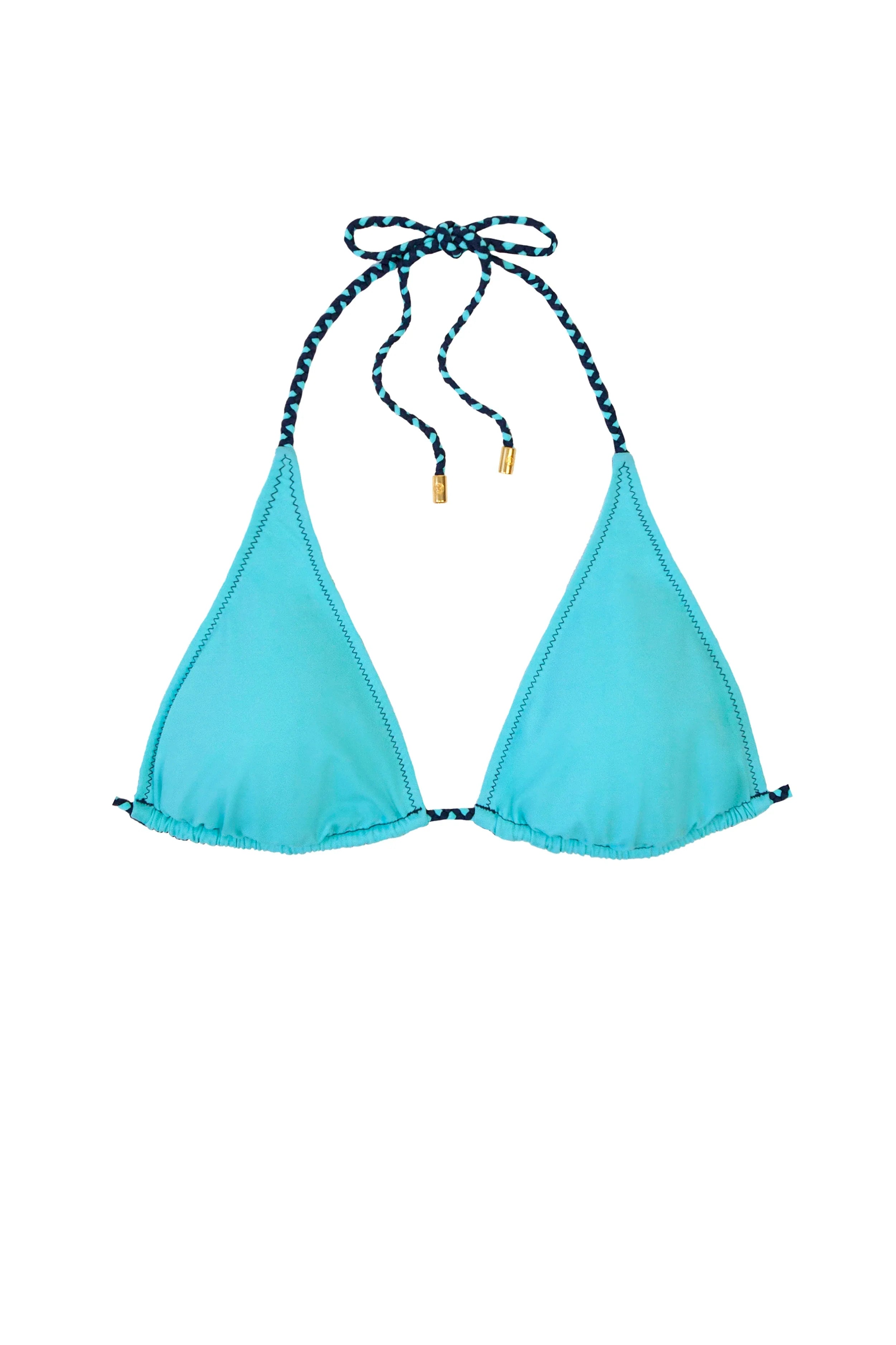 Reversible String Bikini Top With Braid - Navy & Aqua Color | Swimwear for Beach, Pool & Summer Vacations