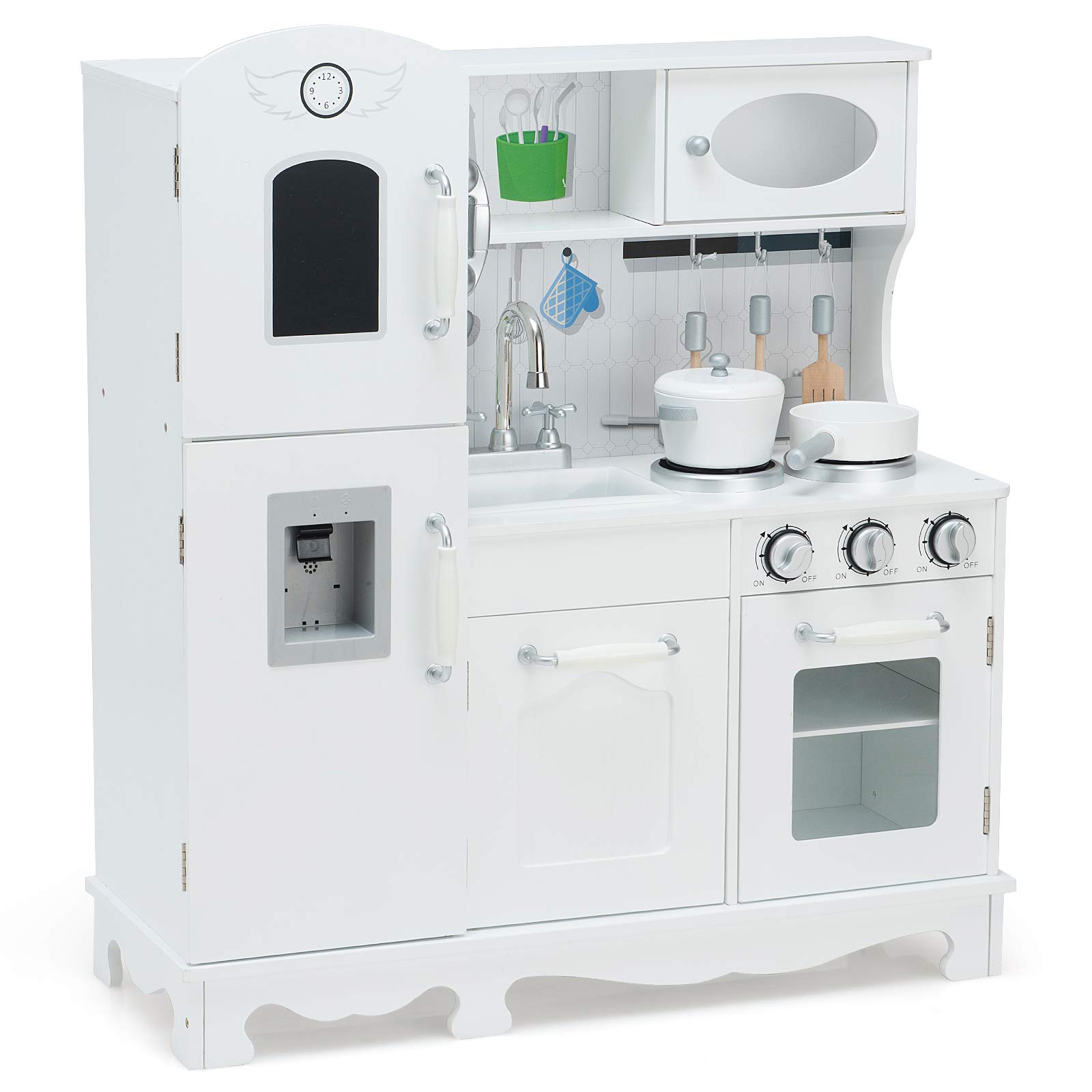 ARLIME Kids Wooden Kitchen Playset with Simulated Sound, Sink, Stovetop, Microwave & Refrigerator - Pretend Play Kitchen Toy for Toddlers, Boys & Girls - Perfect Gift for Home, Preschool & Daycare