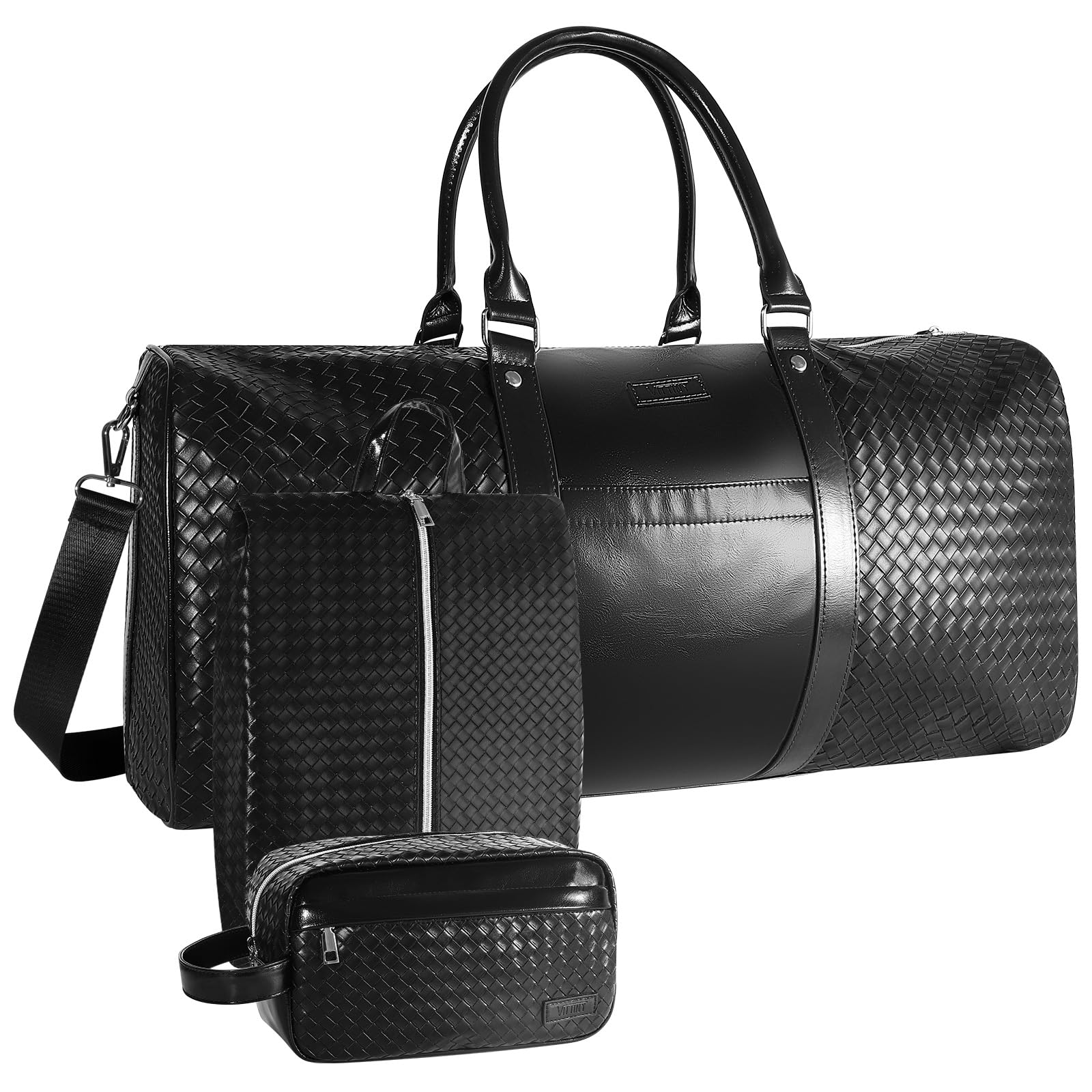 Premium Weekender Bags for Women & Men - 22 Inch Large Leather Travel Duffel Bag with Shoe Compartment & Toiletry Pouch (3-Piece Set) - Perfect for Overnight Trips, Hospital Visits, Labor Delivery & Weekend Getaways