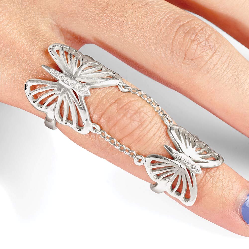 925 Sterling Silver Cubic Zirconia Butterfly Double Finger Ring for Women - Elegant Stackable Jewelry Gift for Her - Perfect for Weddings, Anniversaries & Special Occasions