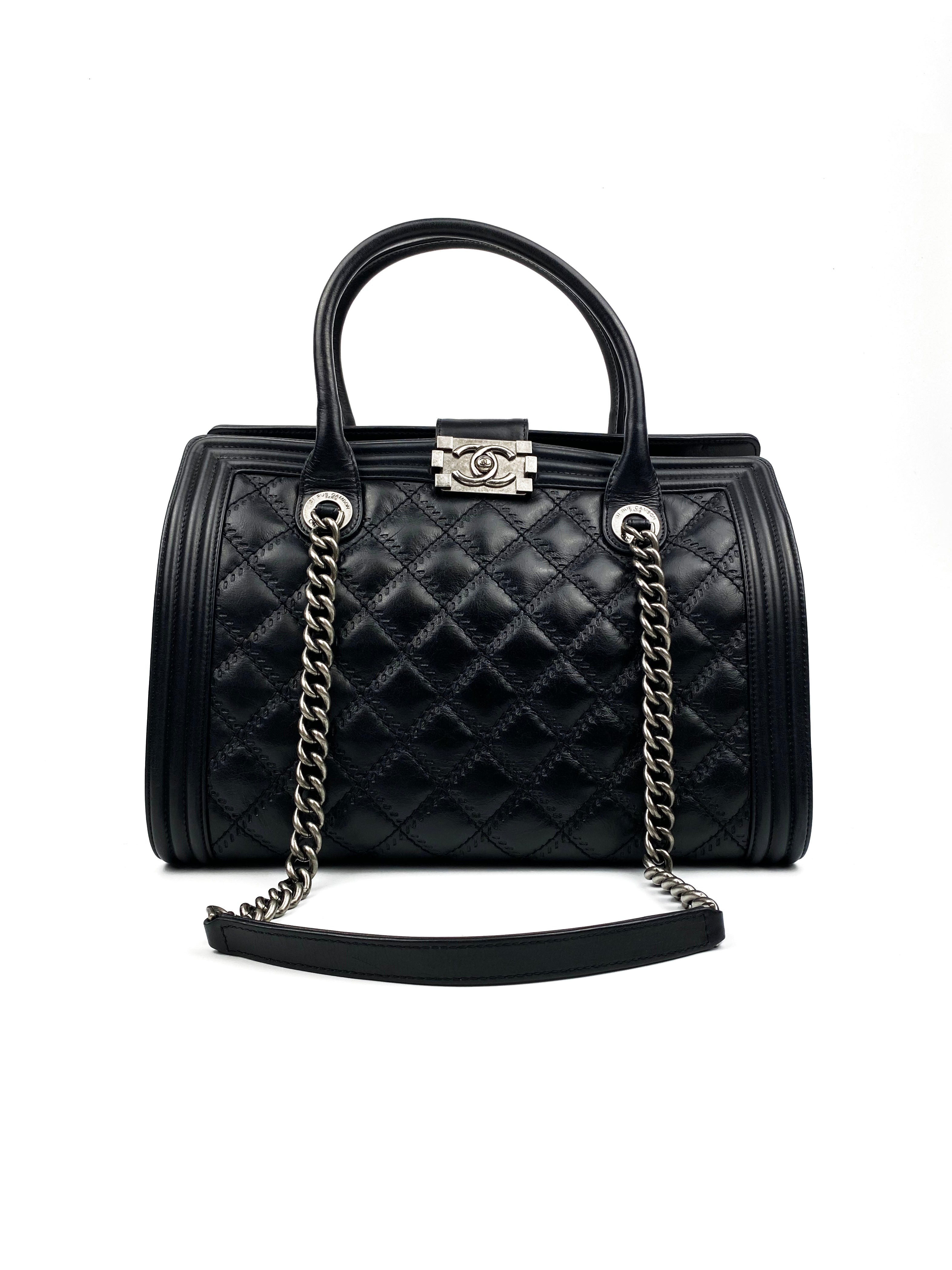 Chanel Large Boy Tote Bag in Black Calfskin Leather - Luxury Designer Handbag for Women, Perfect for Work, Travel & Everyday Use