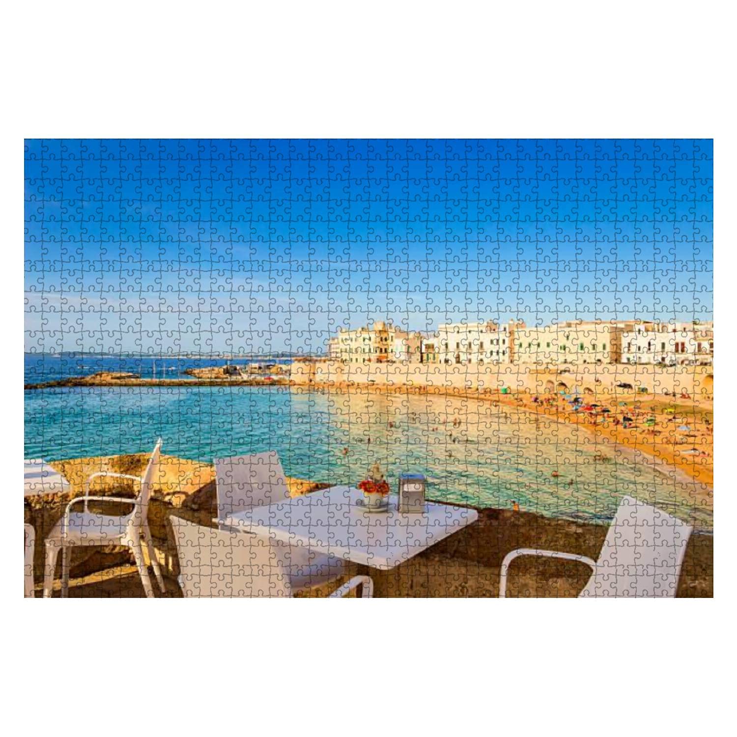 1000 Piece Wooden Jigsaw Puzzle - Summer Salento Coast Gallipoli Beach Apulia Italy Scenery - Educational Puzzle Game for Adults & Kids - Stress Relief & Family Bonding Activity - Perfect for Home Decor, Birthday Gifts & Relaxation Therapy