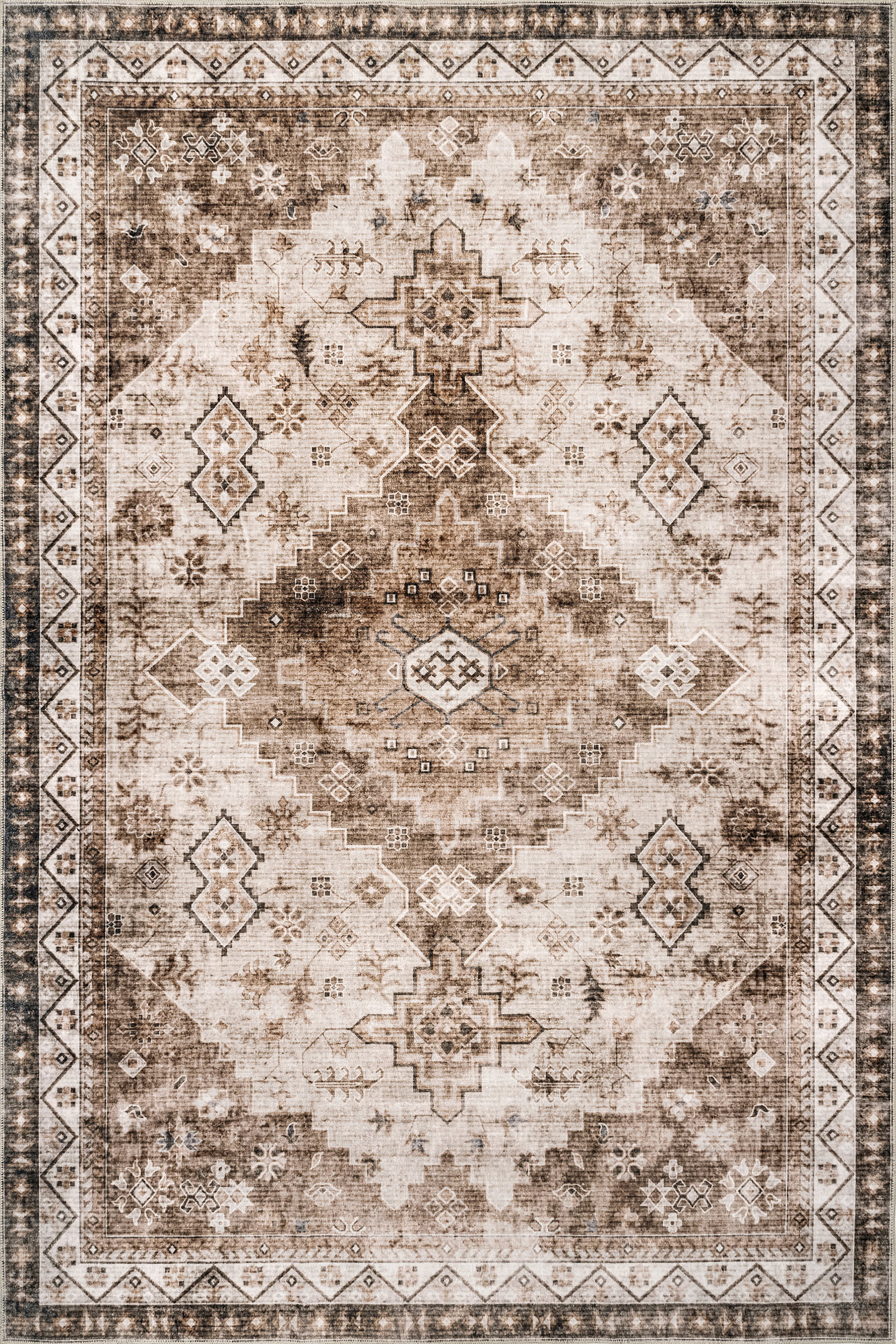 Jessamine Spill Proof Washable Geometric Area Rug - Non-Slip Beige Living Room Rug for Home Decor, Bedroom, Nursery & Office