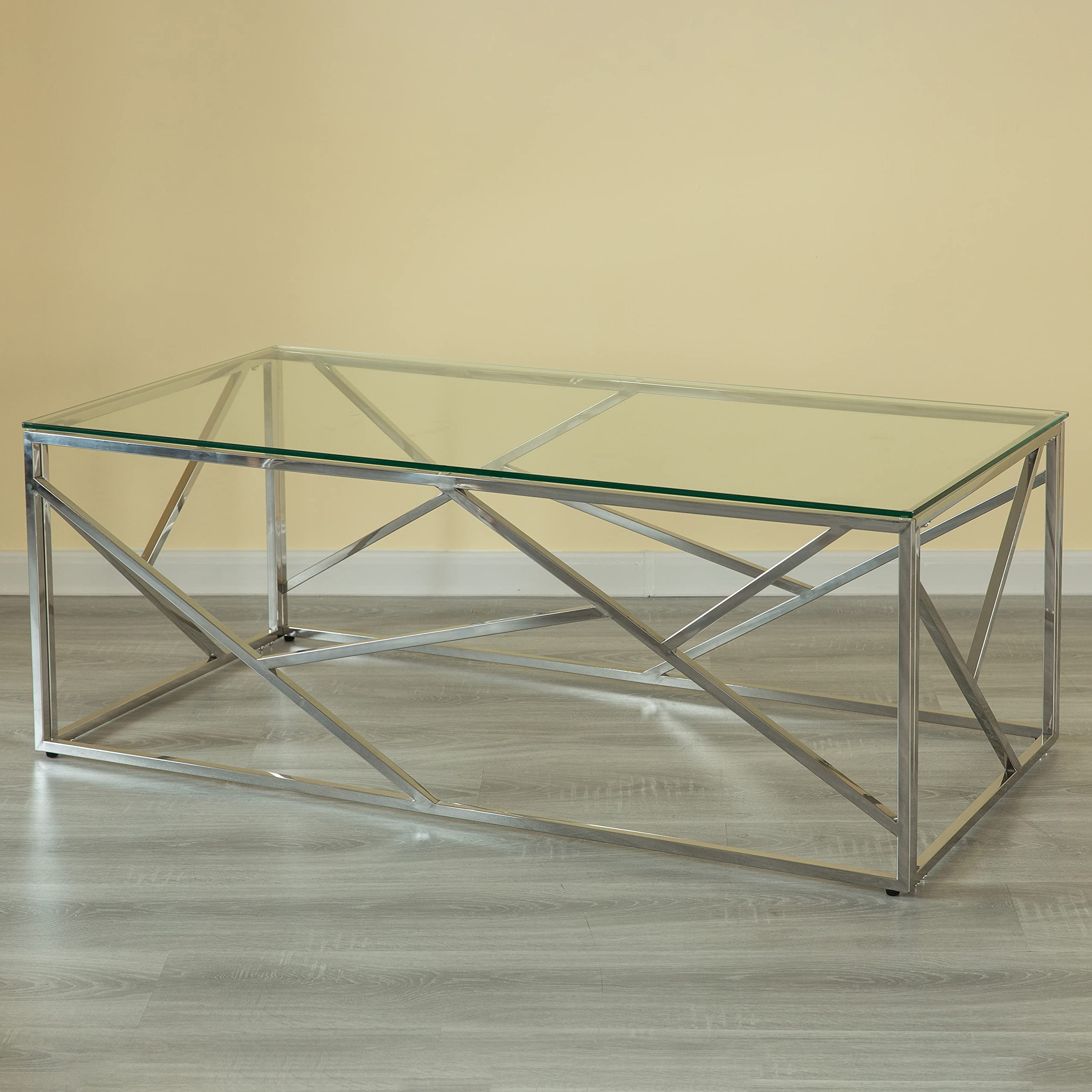 Modern Silver Rectangular Glass Top Metal Coffee Table - Stylish & Durable Living Room Furniture for Home Decor