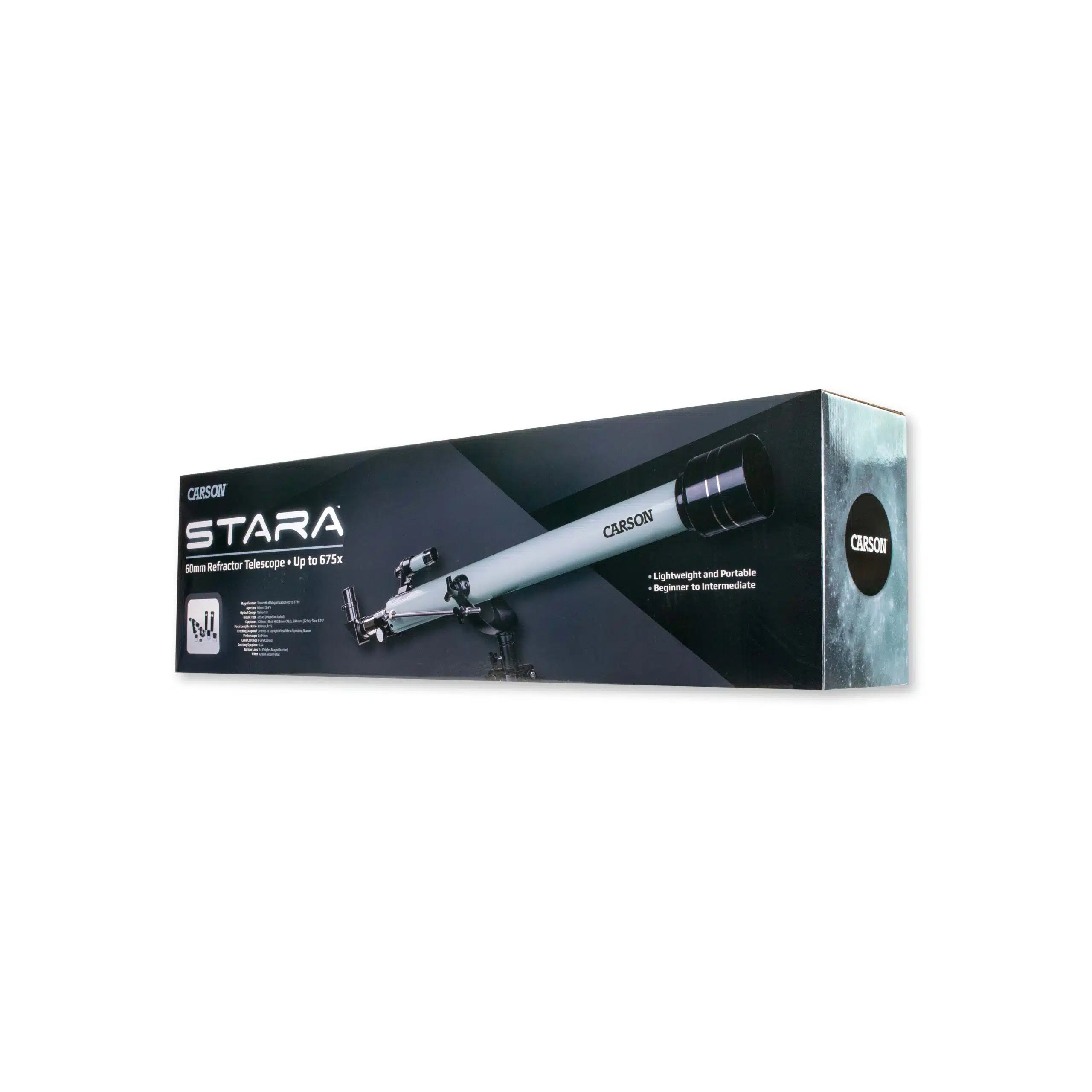 Carson 60mm Stara Series Refractor Telescope - Portable Astronomy Telescope for Adults & Kids with SR 100 Lens - Perfect for Stargazing, Bird Watching, and Outdoor Adventures