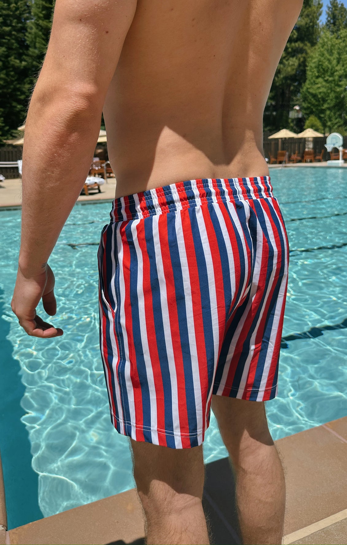 Men's Swim Trunks - Classic Americana Striped Swimwear for Beach, Pool & Summer Vacations