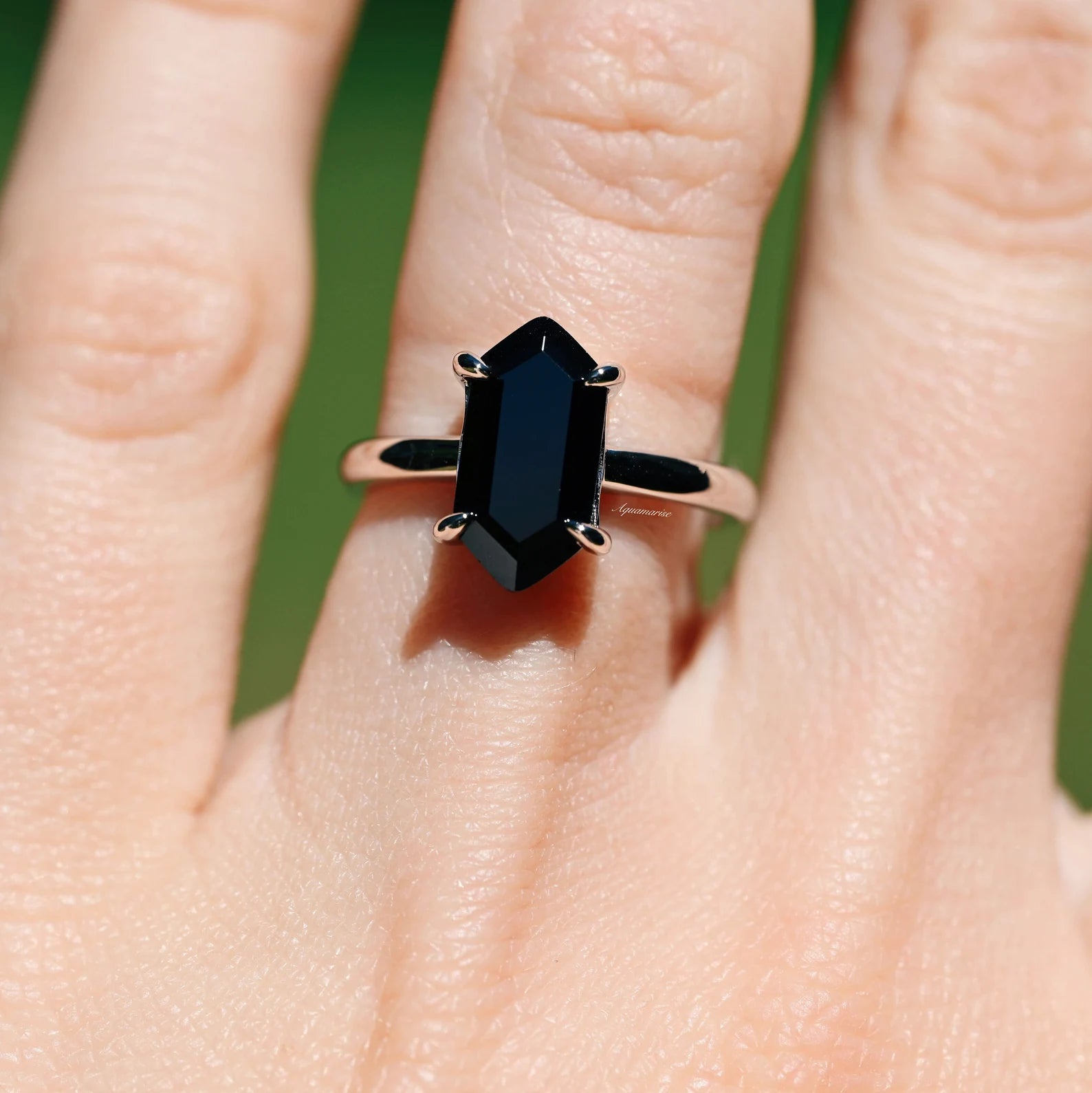 Hexagon Black Onyx Ring for Men & Women - 925 Sterling Silver Jewelry - Elegant Gothic & Boho Style for Everyday Wear, Gift & Special Occasions