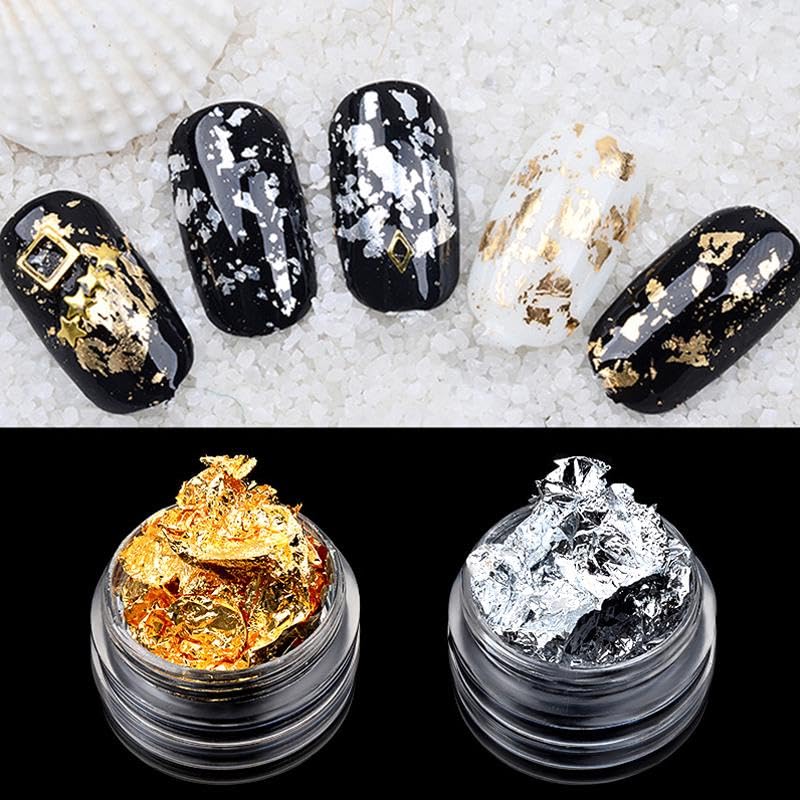 D.B.Z.® 12 Pack Gold Silver Copper Nail Foils - Shimmering Glitter Flakes & Sequins for Nail Art Designs | DIY Manicure, Salon, Party & Special Occasion Nail Decorations