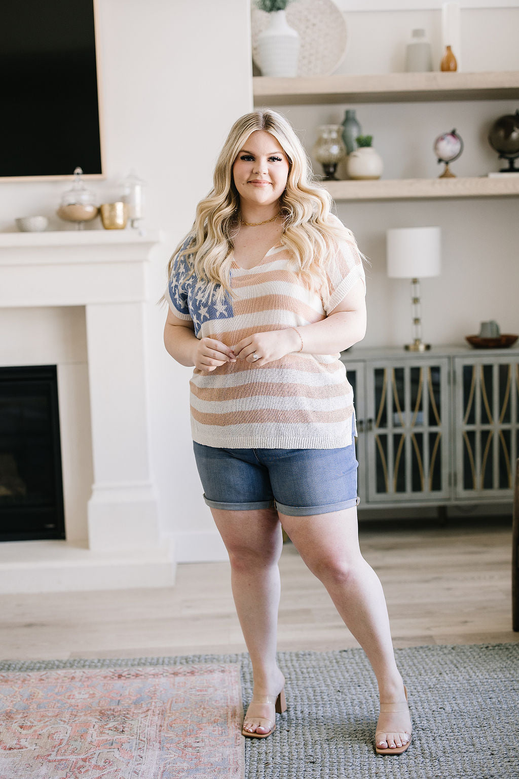Old Glory Sleeveless Sweater for Women - Patriotic American Flag Knit Pullover - Summer Casual Wear, Outdoor Activities & 4th of July Celebrations