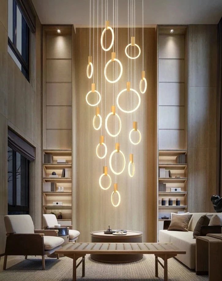 Stylish Black Aluminum Pendant Light with Long Hanging Rings - Modern Ceiling Lamp for Dining Room, Kitchen Island, or Living Room Decor