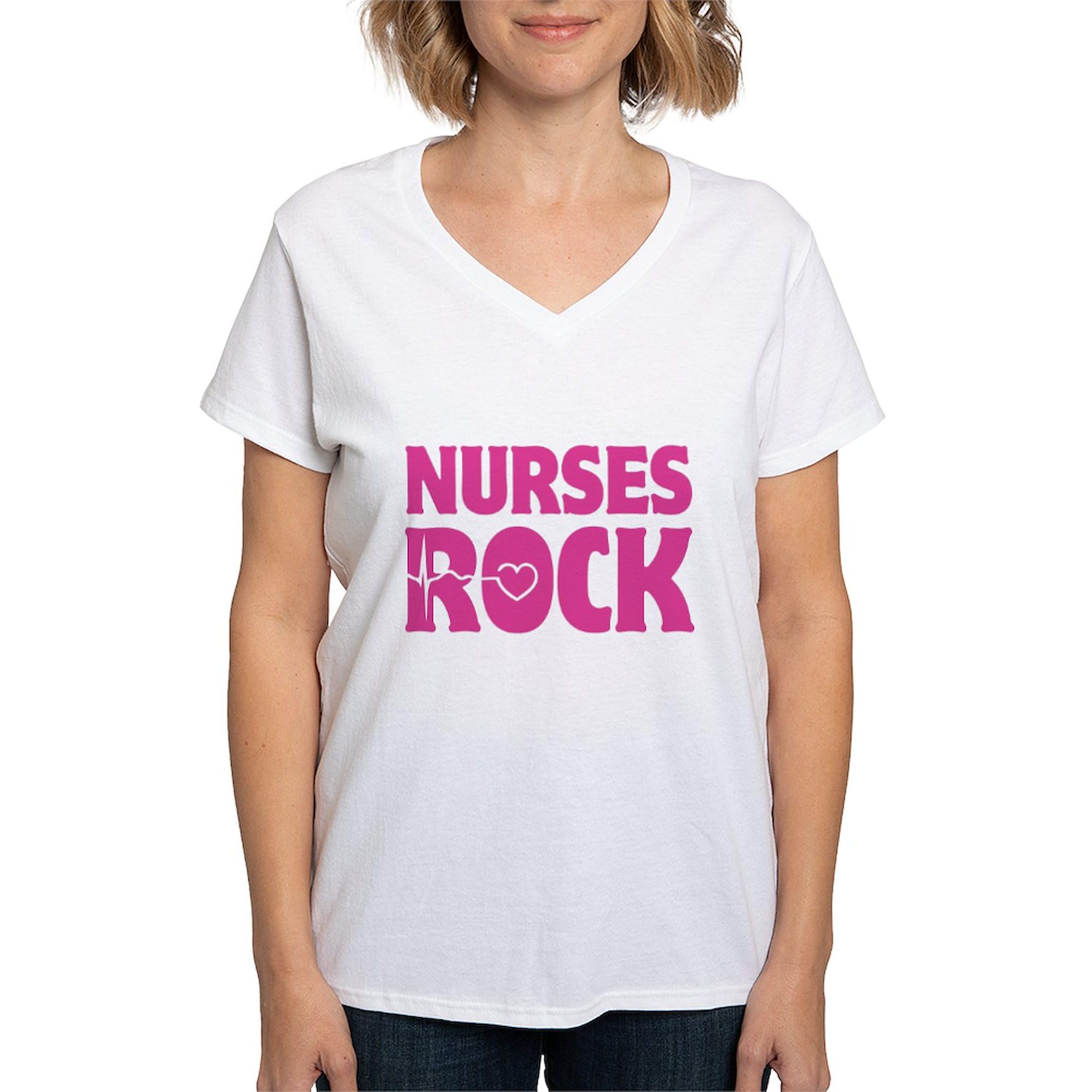Nurses Rock Women's V-Neck T-Shirt - Soft Cotton Comfort Fit Tee for Healthcare Workers | Perfect for Nursing School, Hospital Shifts & Appreciation Gifts