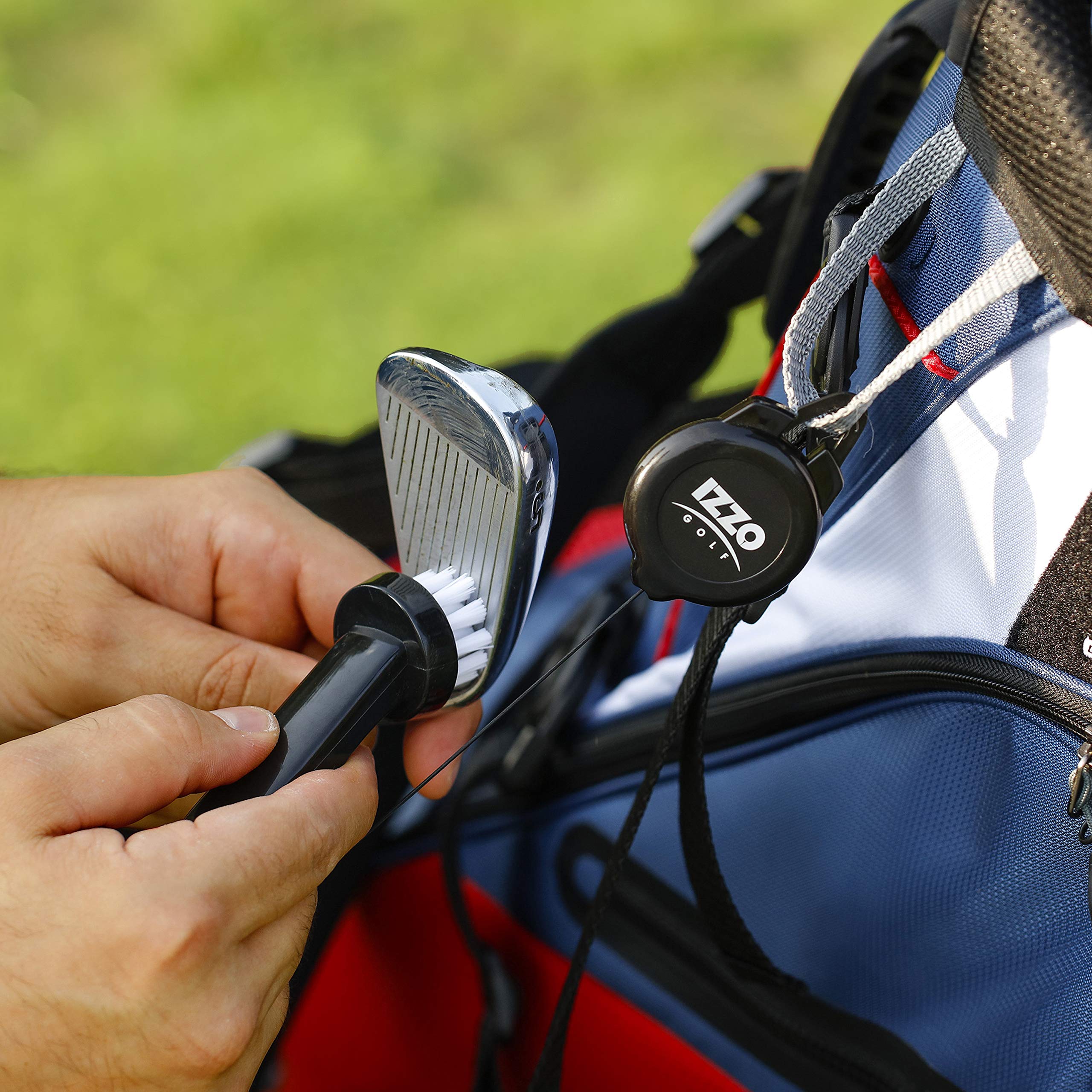 Izzo Golf Dual Golf Club Brushes Set - Club & Groove Cleaner with Golf Bag Zinger Clip | Perfect for Cleaning Irons, Woods & Putters On/Off the Course
