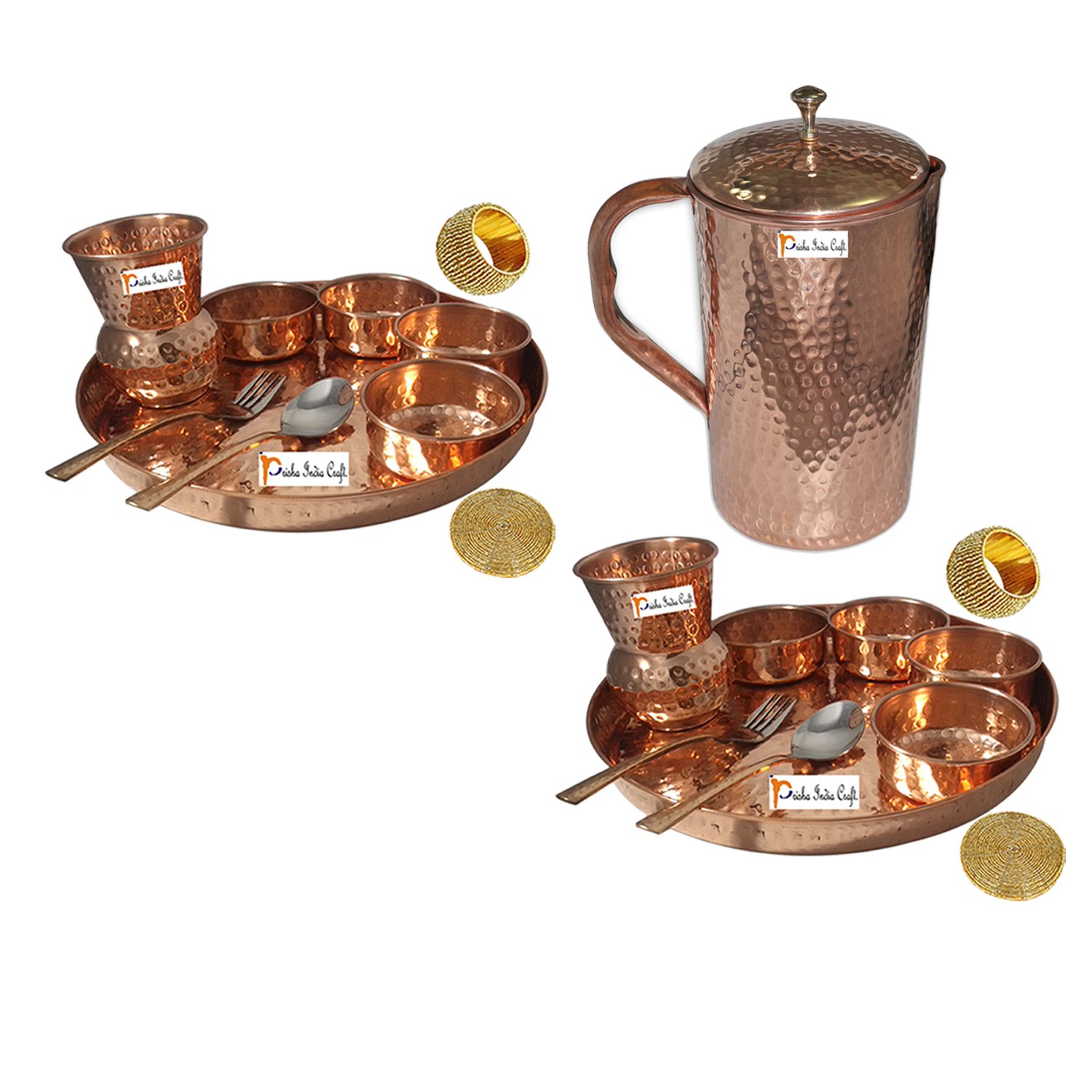 Prisha India Craft® 2-Piece Traditional Indian Copper Dinner Set - 12