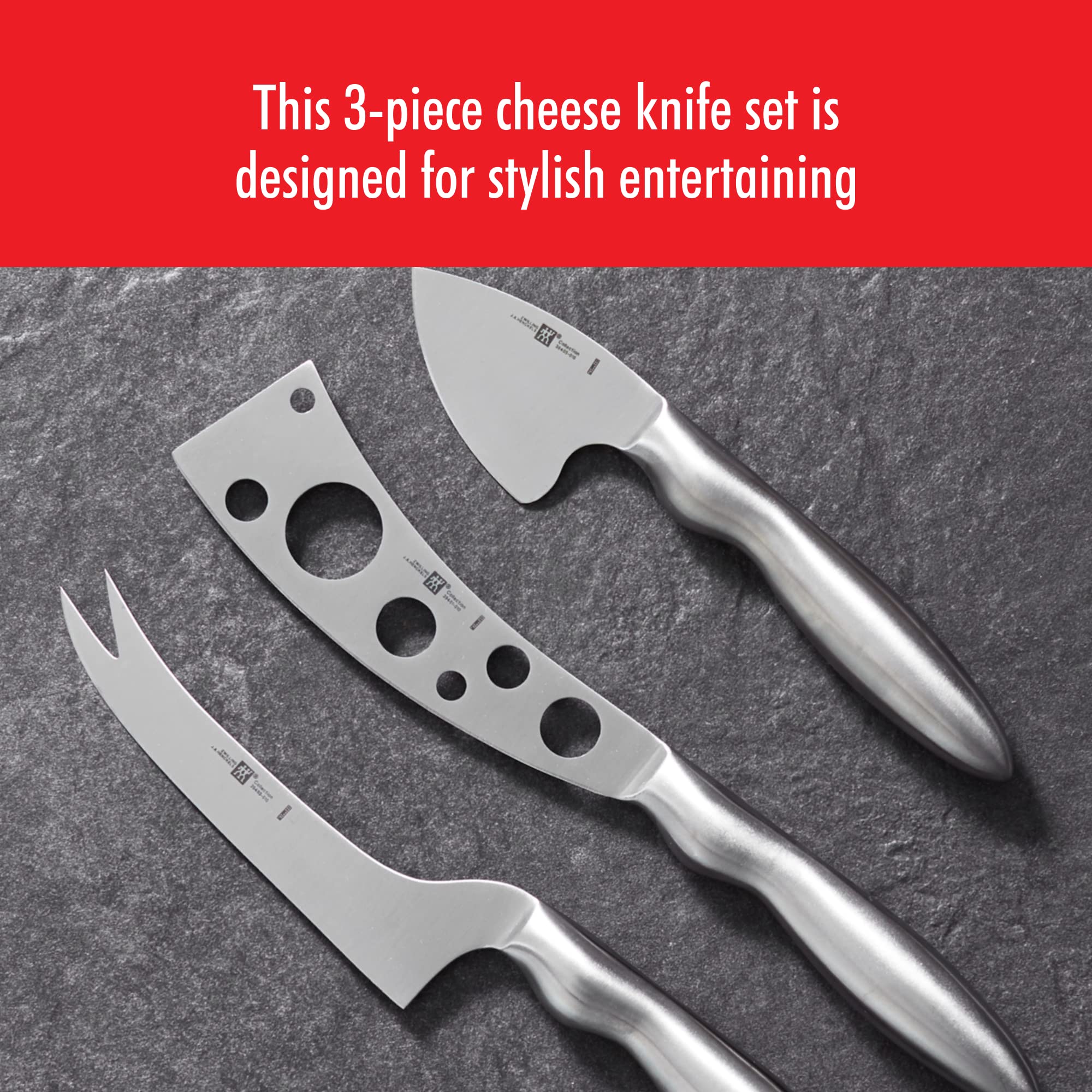 ZWILLING 3-Piece Cheese Knife Set - Stainless Steel Charcuterie Board Knives for Cheese & Charcuterie - Perfect Gift Set for Entertaining, Dinner Parties & Cheese Lovers