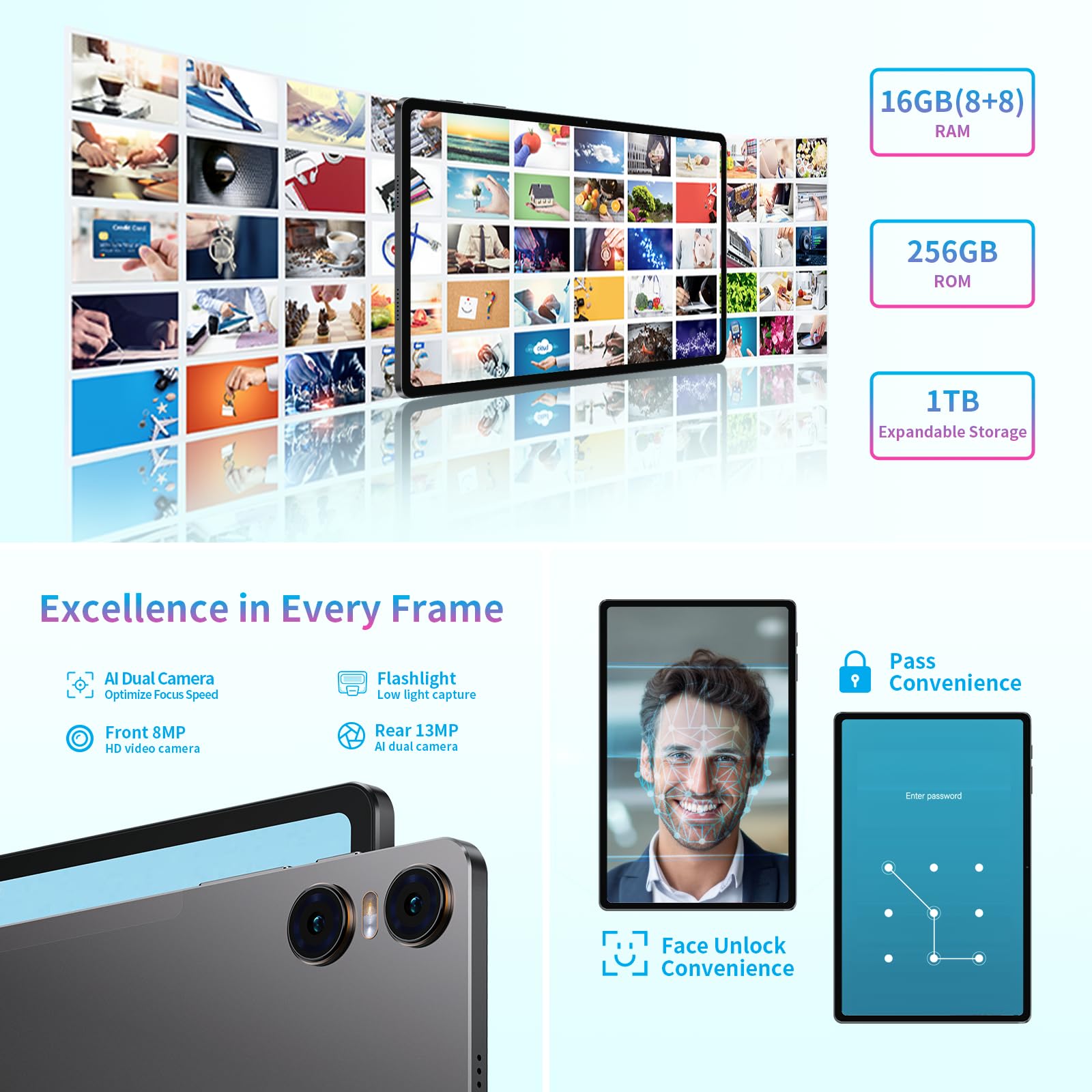 TECLAST T40Air 10.4 Inch Android Tablet - 256GB Storage, Unisoc T616 CPU, 2K FHD Display, 5G WiFi & 4G LTE SIM Support, 13MP Dual Camera - Perfect for Work, Study and Entertainment