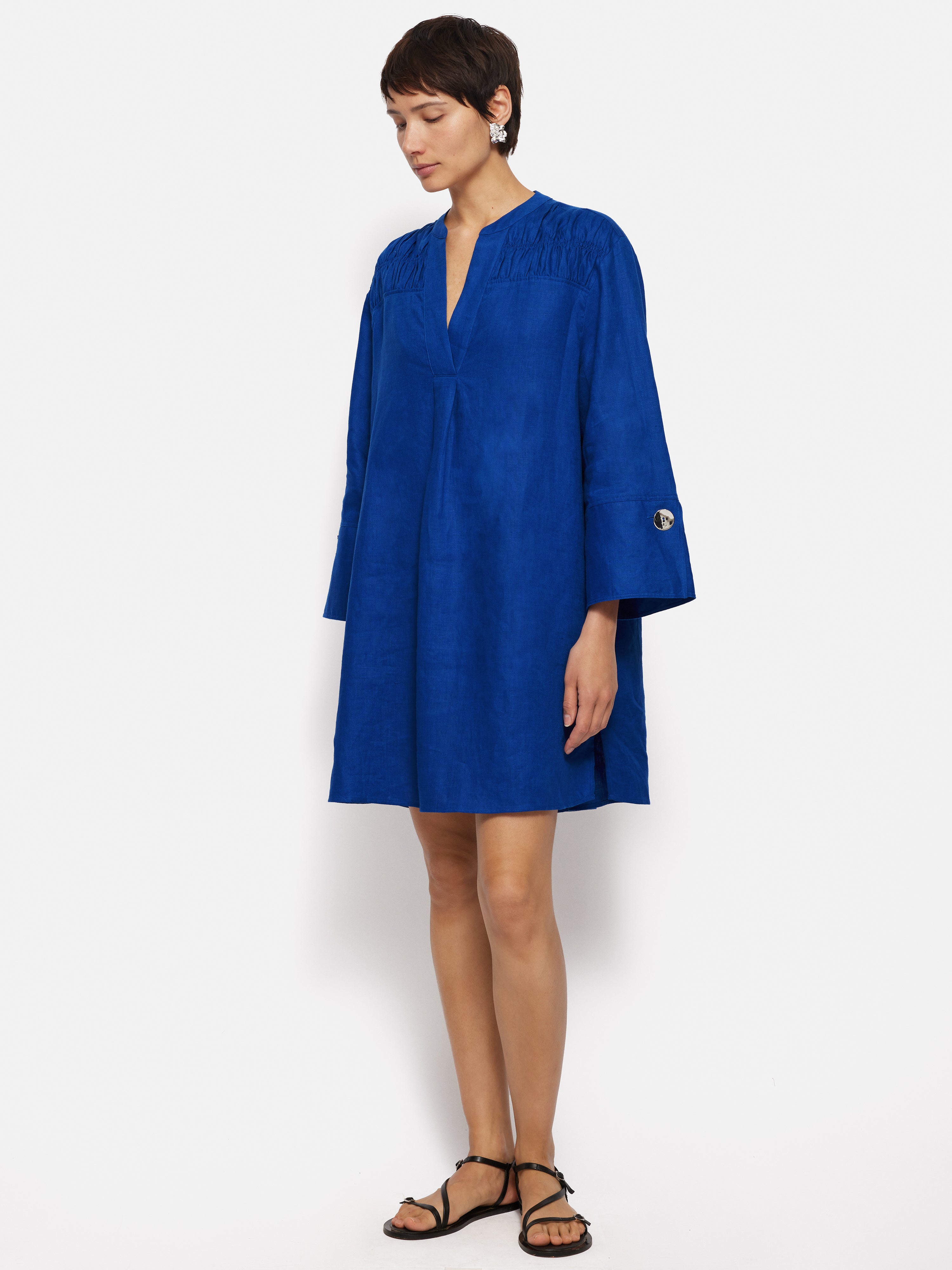 Premium Blue Linen Kaftan Dress for Women - Summer Beach Cover Up, Boho Maxi Dress for Vacation, Poolside, and Casual Outings