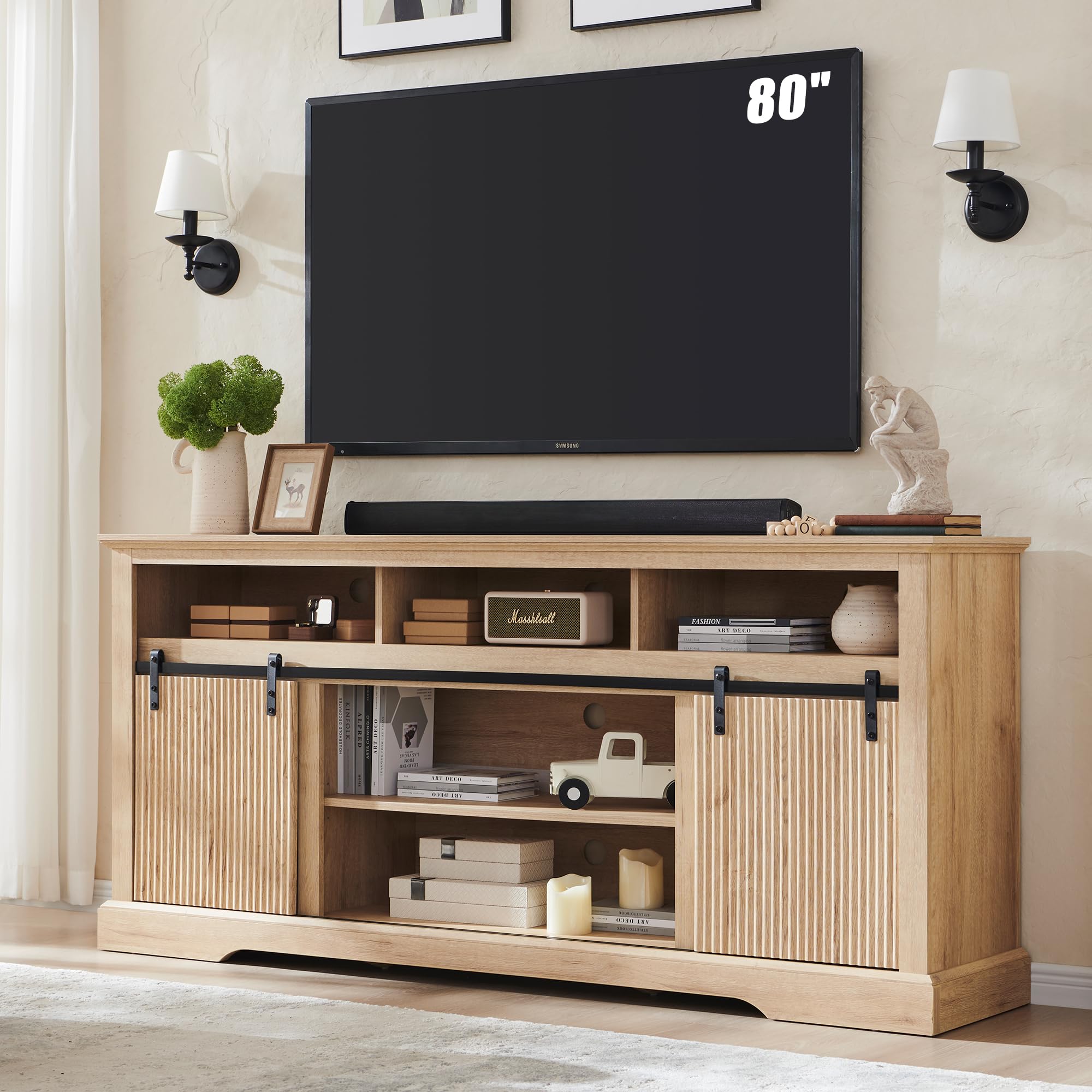 Modern Fluted TV Stand for 80 Inch TVs - 32