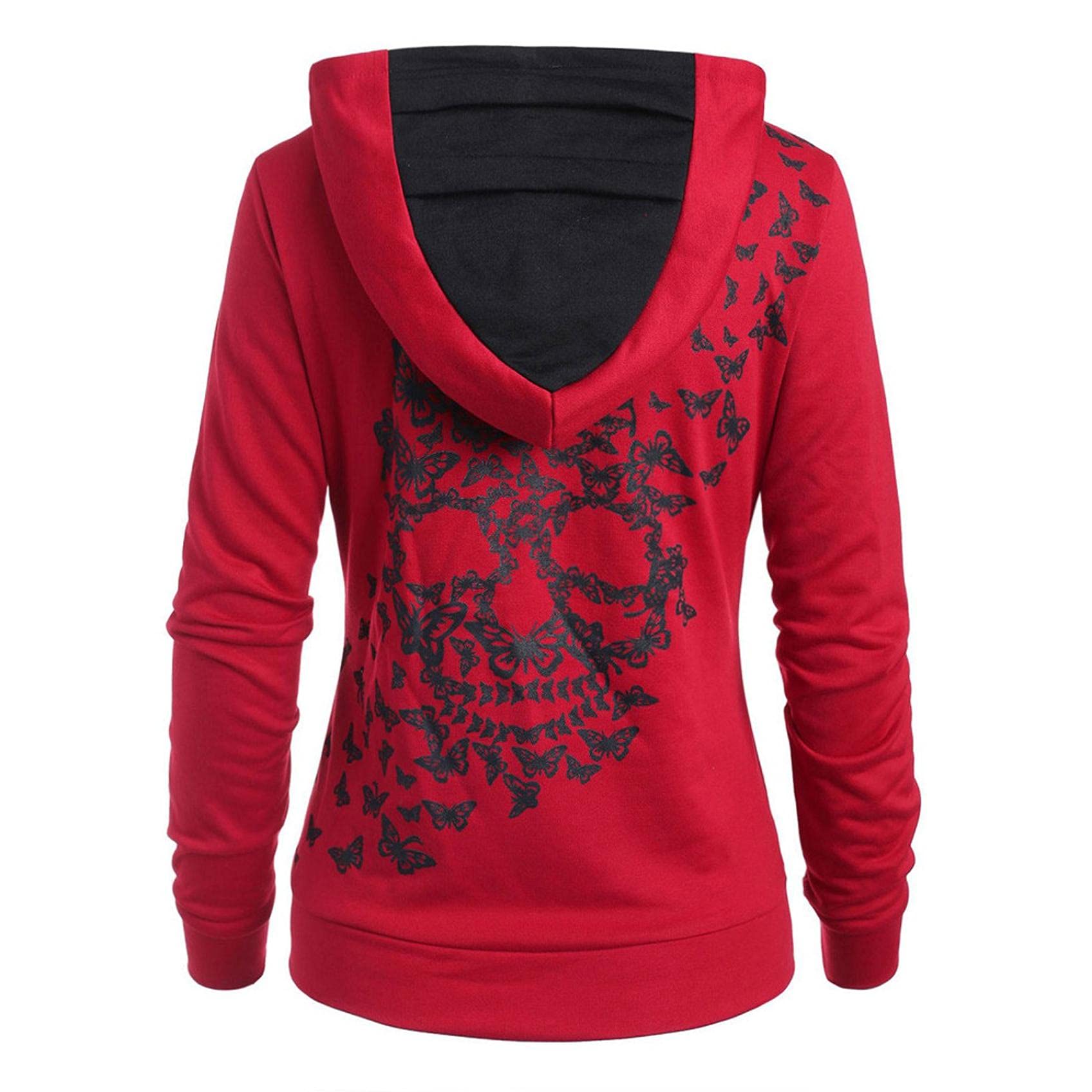 iLH Women's Fashion Hooded Blouse - Butterfly Skull Print Pullover Sweatshirt | Casual Streetwear & Gothic Style Outfit for Fall
