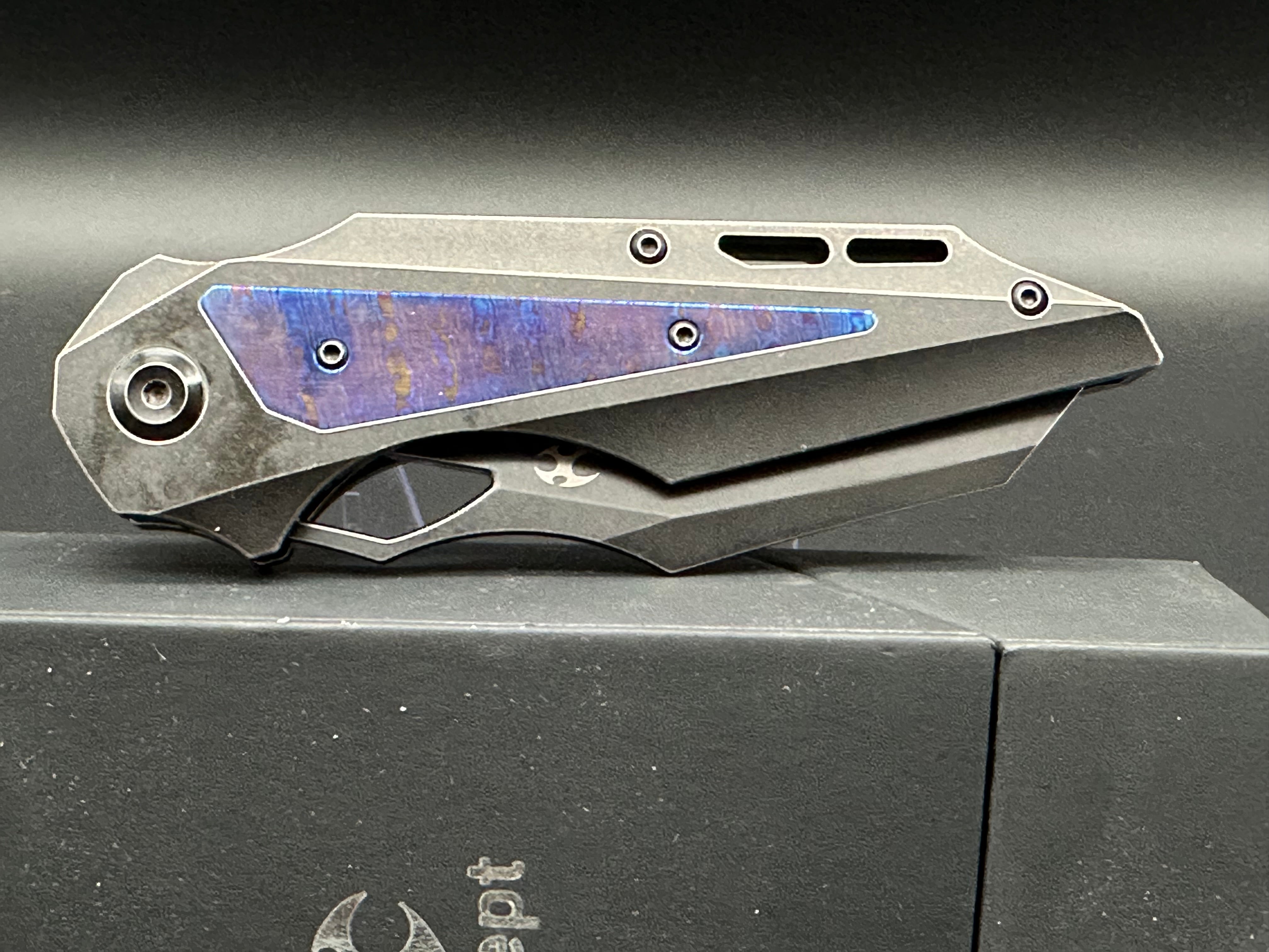 Kansept & Jelly Jerry Genisis Folding Knife - Black Stonewash Titanium Frame with Timascus Inlays | EDC Pocket Knife for Outdoor, Camping & Everyday Carry