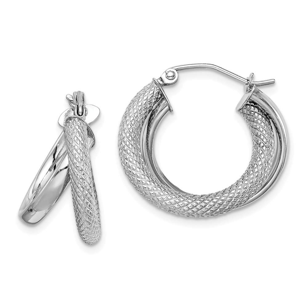 Sterling Silver Rhodium Plated Polished & Diamond-Cut Hoop Earrings for Women - Elegant Everyday Jewelry for Work, Party & Special Occasions