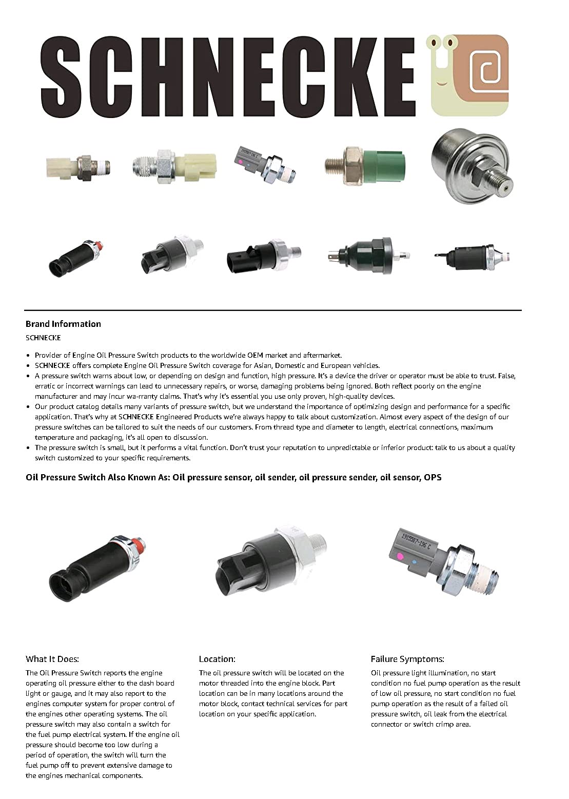 SCHNECKE 1S9563-AA Engine Oil Pressure Sensor - Compatible with Multiple Vehicles - Oil Sender, Oil Pressure Switch, OPS - Perfect for Engine Maintenance & Performance Monitoring