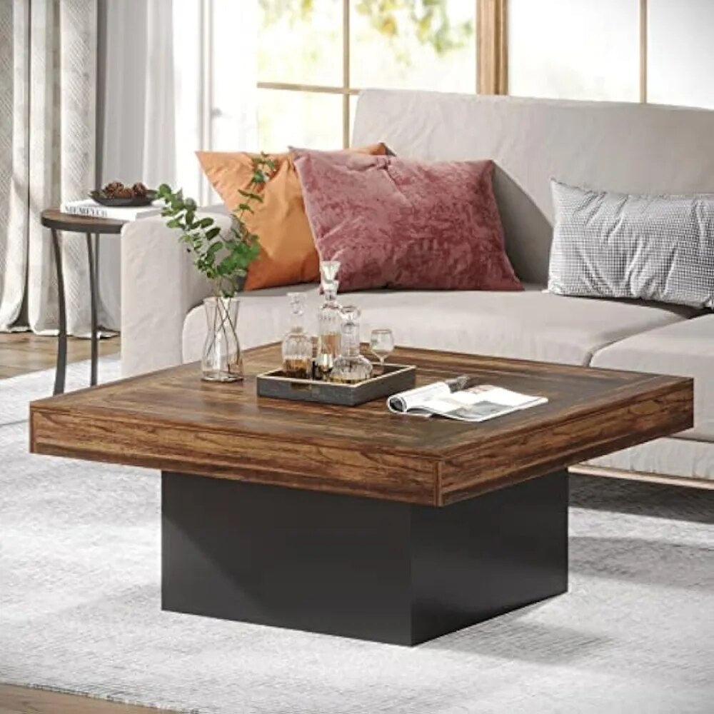 Little Tree Farmhouse Square Coffee Table - Rustic Wooden Side Table for Living Room, Home Decor & Coffee Table Books Display - Perfect for Farmhouse, Cottage & Boho Style Homes