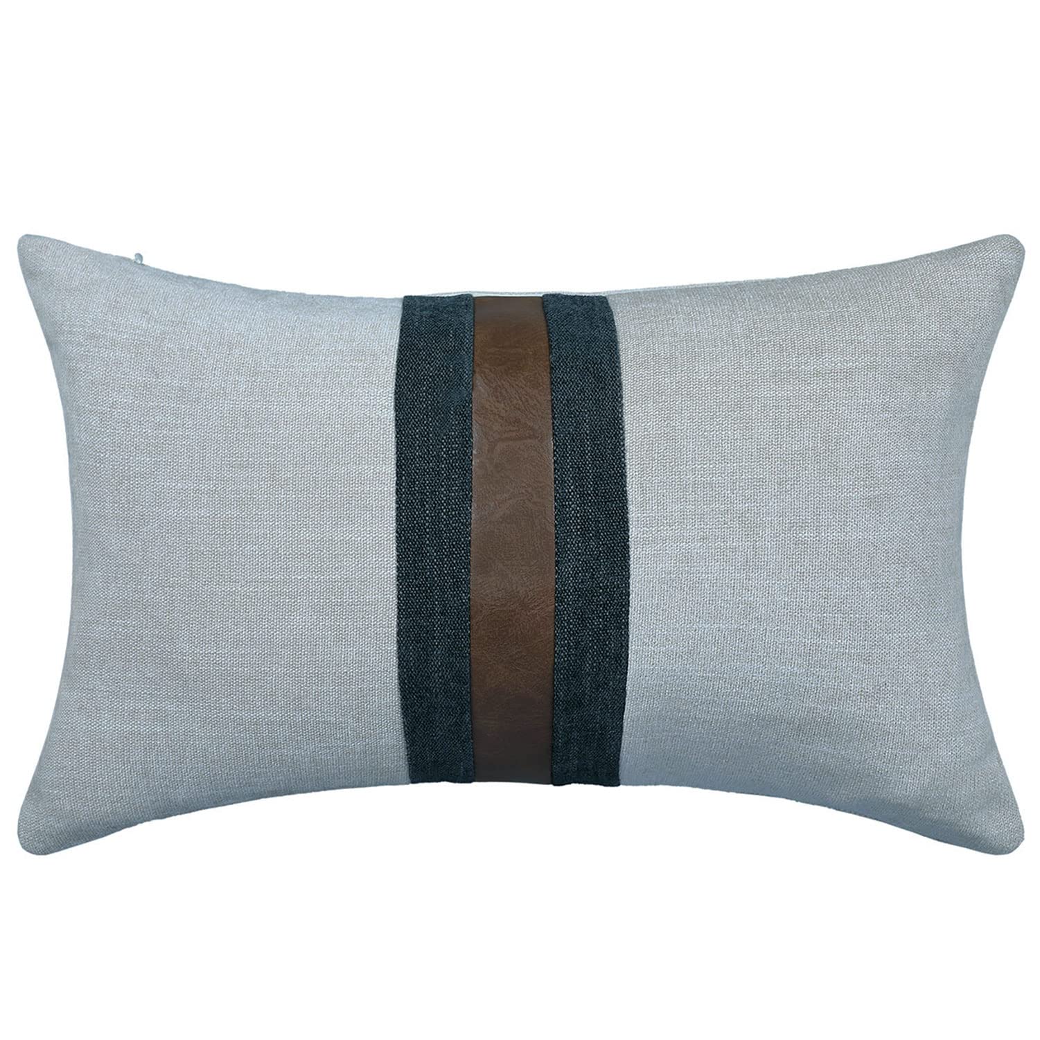 BOYSUM 12x20 Inch Faux Leather Farmhouse Decorative Pillow Covers - Brown & Grey Modern Accent Pillows for Outdoor, Couch, Sofa & Bed - Waterproof & Durable Home Decor for Patio, Living Room & Bedroom