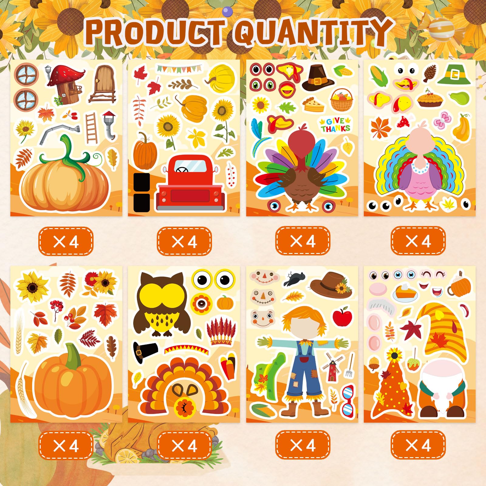 Thanksgiving Party Pack - 32 Sheets Turkey Face & Harvest Stickers, Decorations & Games for Kids & Adults | Perfect for Classroom, Home & Office Celebrations