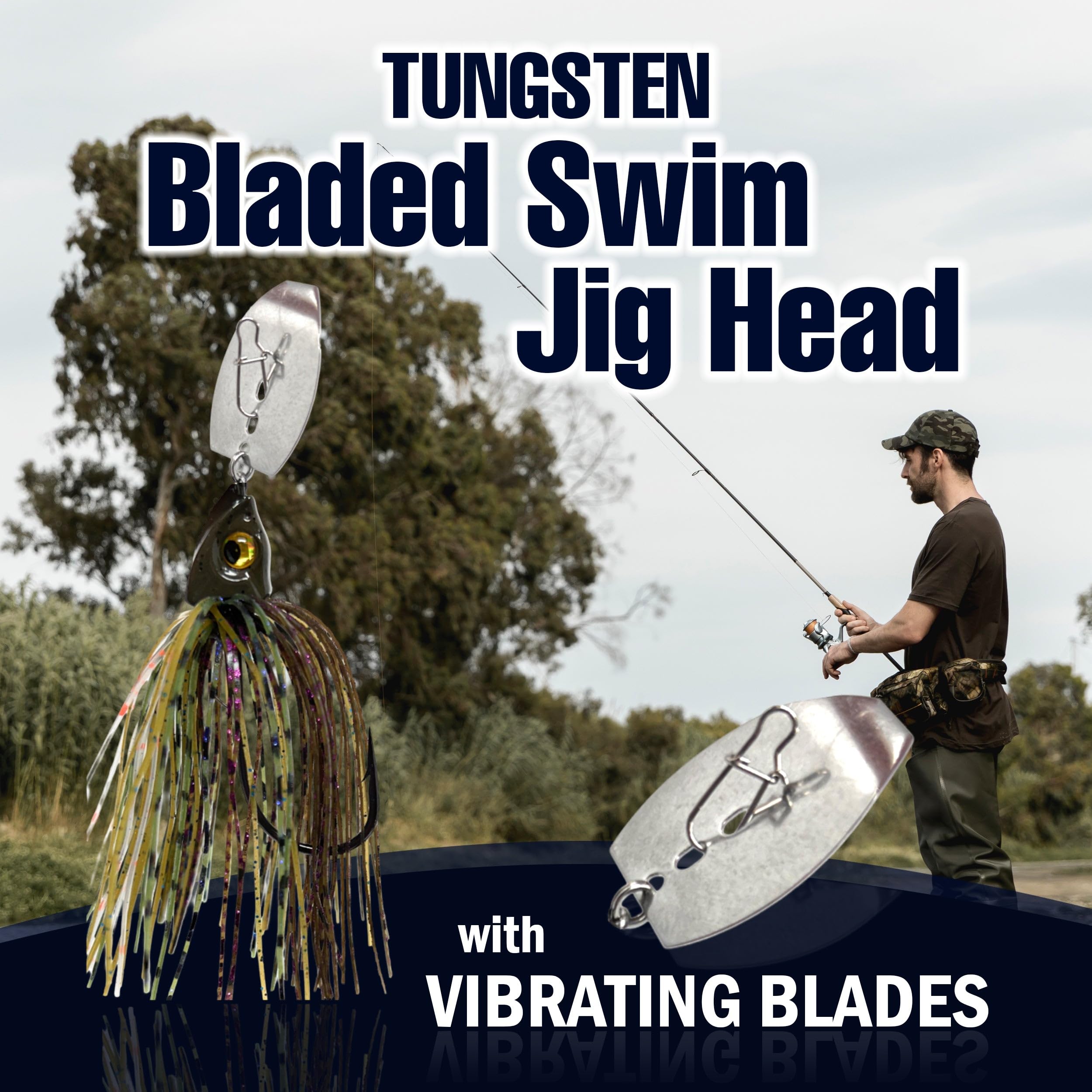 Reaction Tackle Tungsten Bladed Jig Heads for Bass Fishing - Premium Swimbait Lures with Chatter Sound for Large/Smallmouth Bass, Trout & Walleye - Vibrating Spinner Bait (2-Pack) - Ideal for Freshwater Fishing & Tournament Use