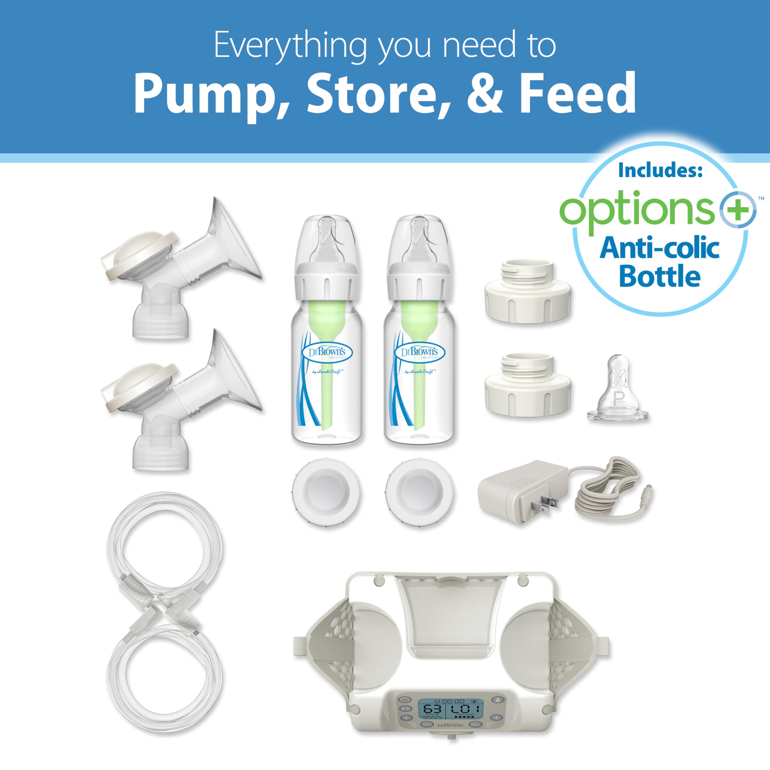 Dr. Brown's Customflow Hospital Strength Double Electric Breast Pump - Adjustable Suction & Speed, Includes 4oz Bottles, Flanges & Accessories - Ideal for Working Moms & Breastfeeding at Home or Travel