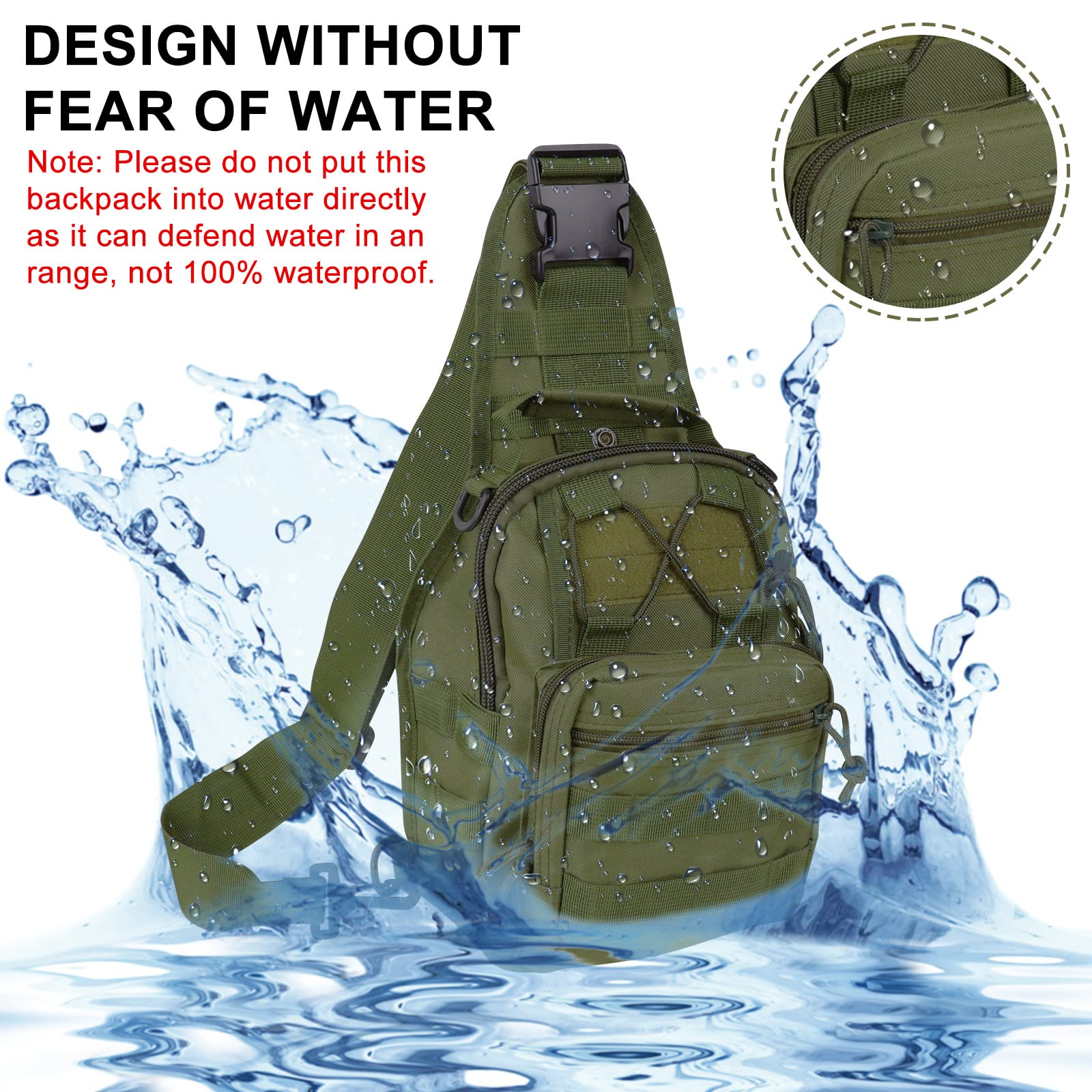 QCute Tactical Backpack - Waterproof Military Sling Bag with MOLLE System for Outdoor, Hiking & Everyday Carry | Durable Crossbody Chest Pack for Camping, Travel & Work