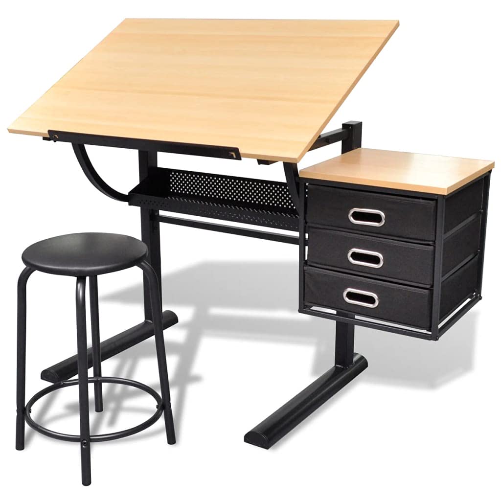 Yeacher Adjustable Tiltable Drawing Table with 3 Drawers & Stool - Perfect for Artists, Architects & Students - Home Studio & Classroom Art Desk