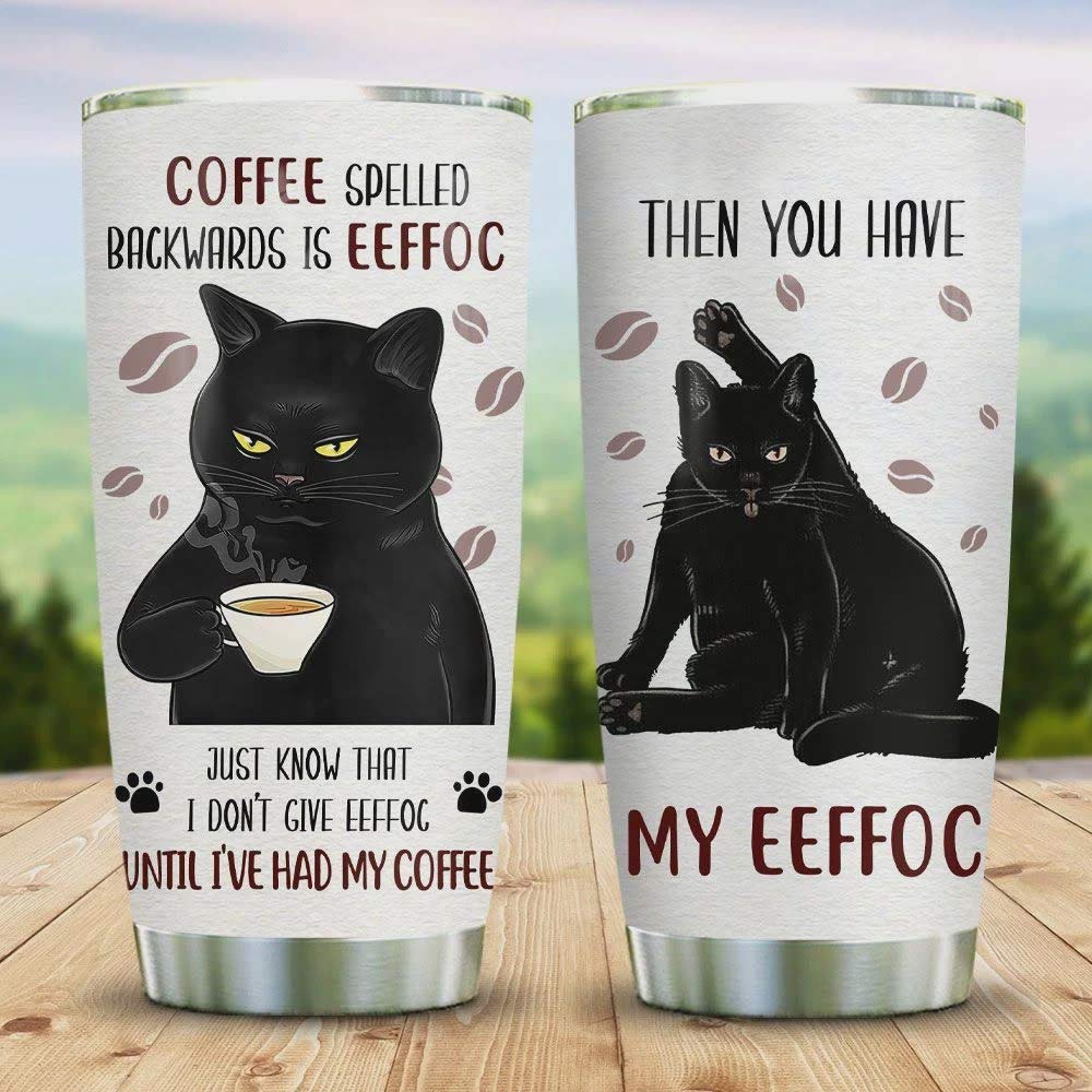 Black Cat Stainless Steel Tumbler - Insulated Coffee & Tea Travel Mug - Funny Eeffoc Design - Perfect Gift for Birthday, Christmas, Mother's Day, Father's Day - Ideal for Office, Commuting, and Outdoor Activities