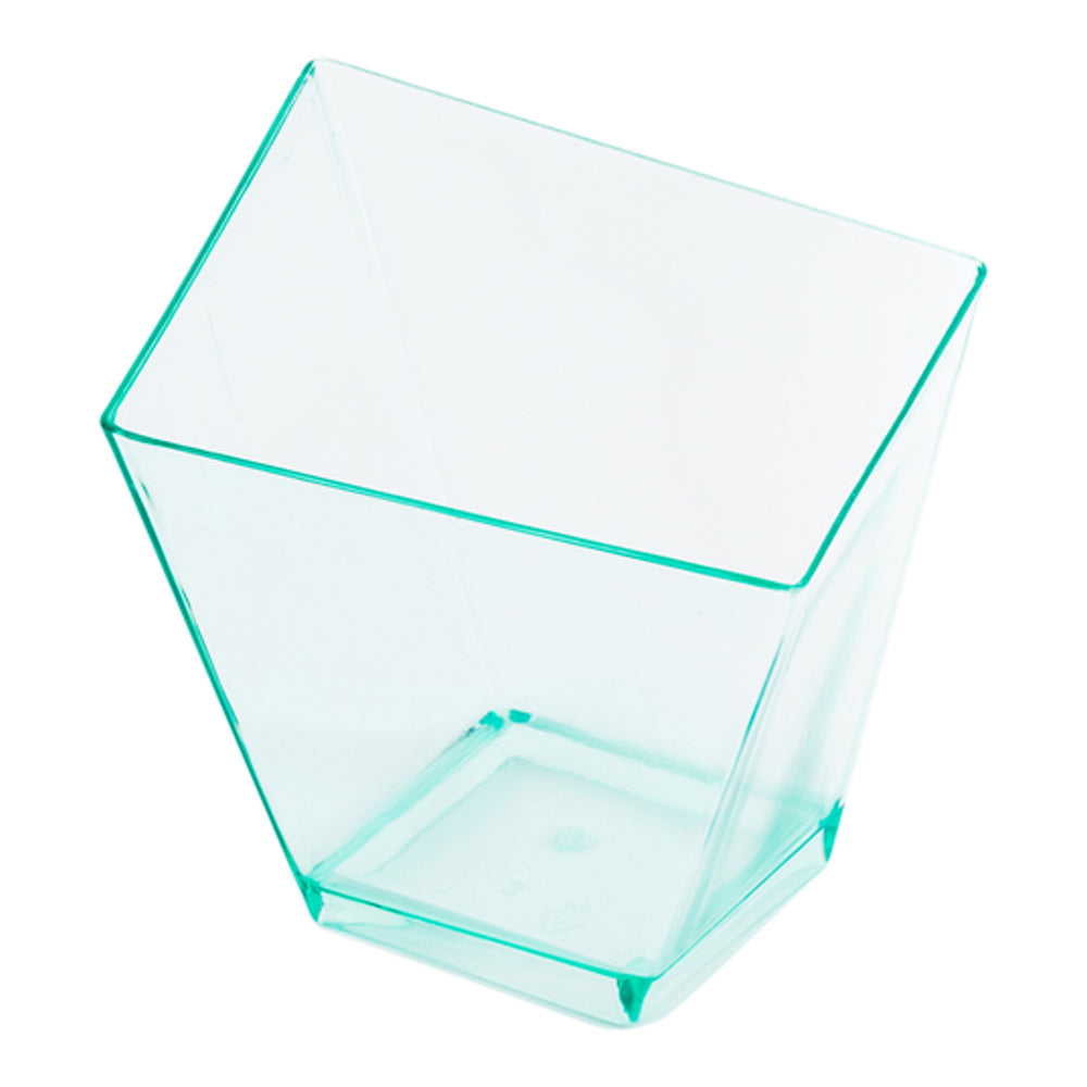100 Pack 2 oz Square Seagreen Plastic Dessert Cups with 100 Silver Mini Plastic Spoons - Perfect for Parties, Catering, and Ice Cream Serving