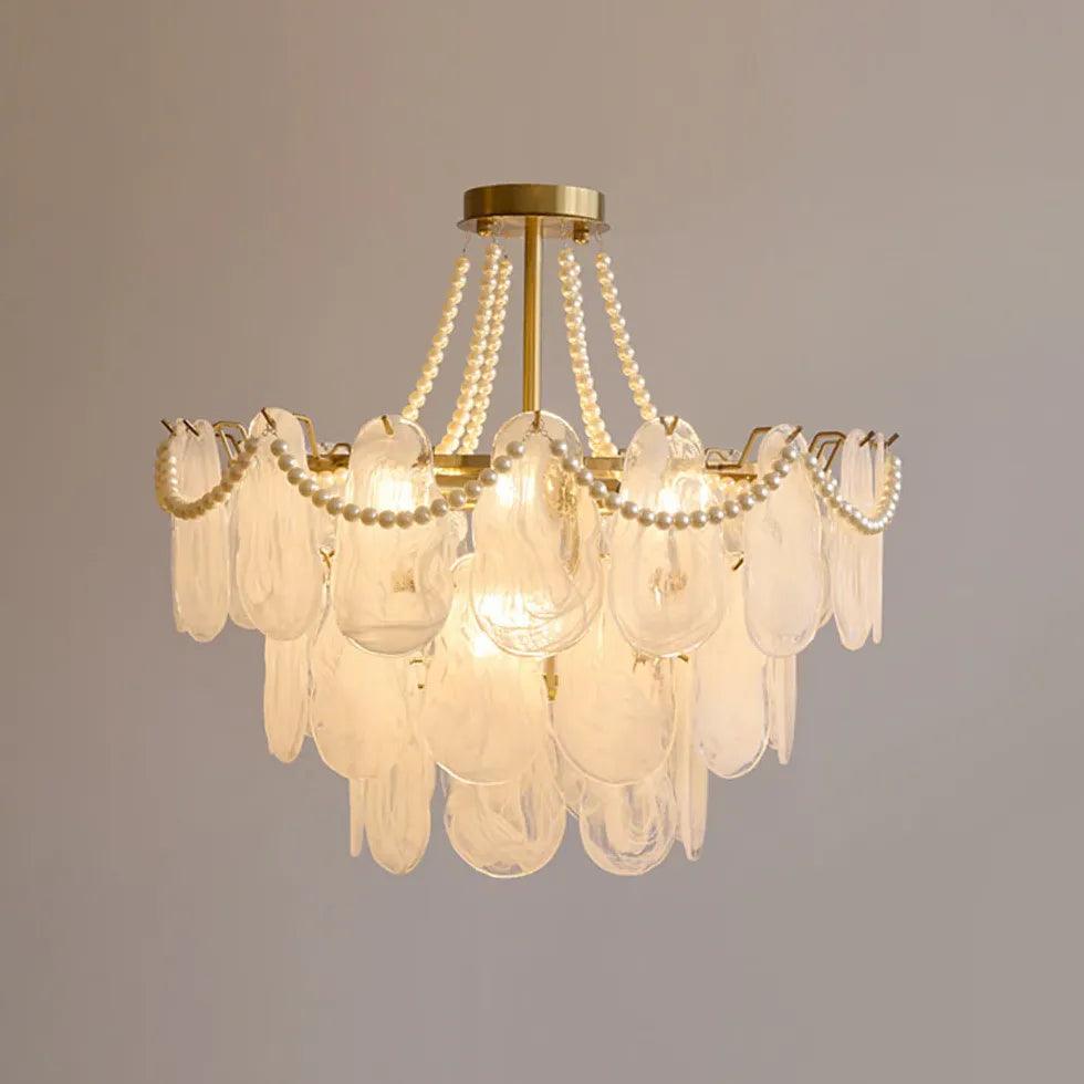 Vintage White Glass Multi-Light Chandelier - Elegant Crystal Ceiling Lighting Fixture for Dining Room, Bedroom & Living Room Decor