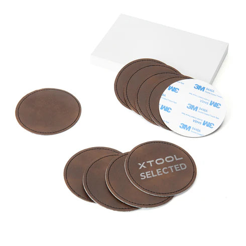 xTool Brown to Silver Laserable Leatherette Round Patches (10 Pack) - Perfect for DIY Crafts, Leatherworking, and Custom Apparel Embellishments