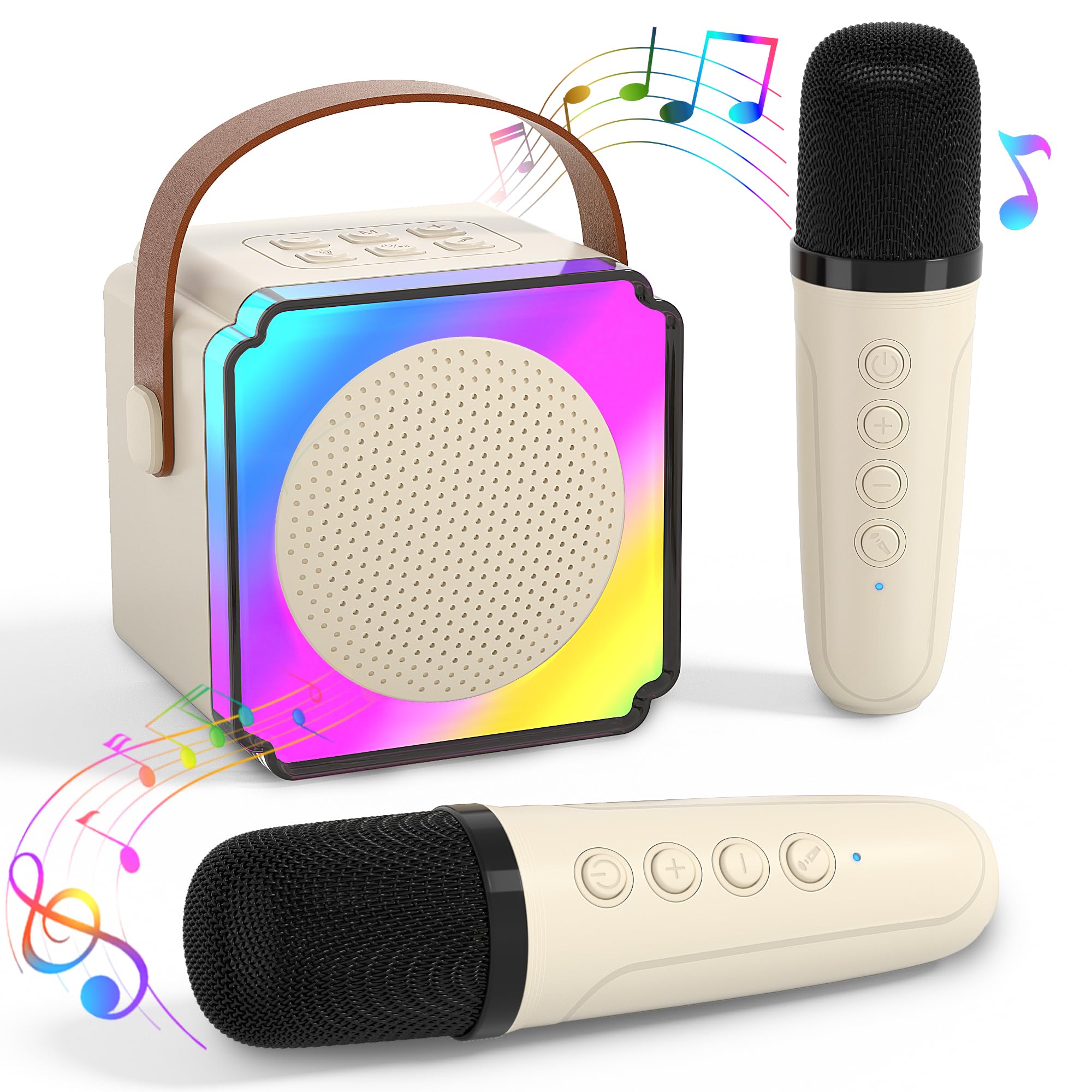 Wireless Karaoke Machine for Kids & Adults with 2 Microphones - Portable Bluetooth Singing System with Dynamic LED Lights for Home KTV, Birthday Parties, Outdoor Activities, Travel Entertainment & Family Fun