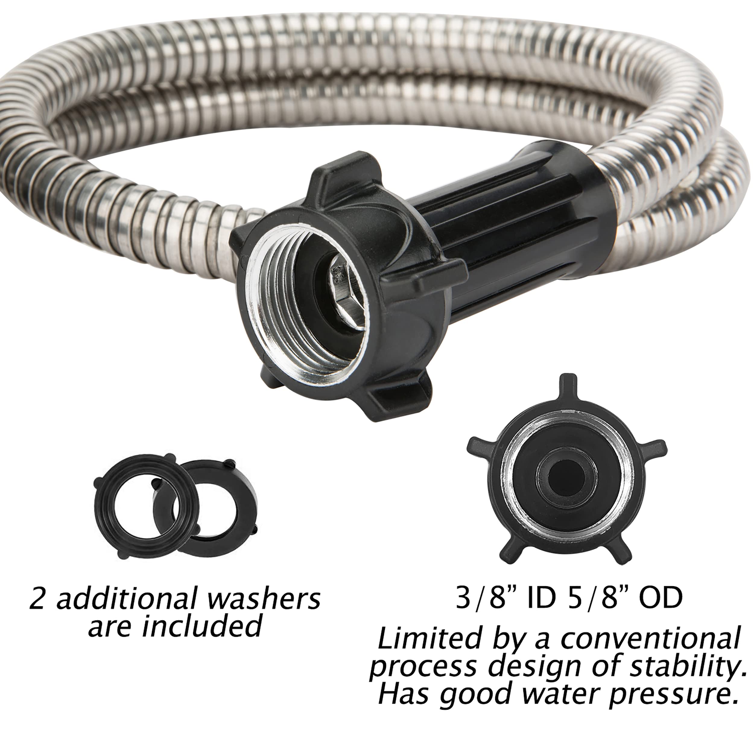 Yanwoo 5ft Heavy Duty 304 Stainless Steel Garden Hose with Female to Female Connector - Durable Metal Water Hose for Outdoor Gardening, Car Washing & Yard Cleaning