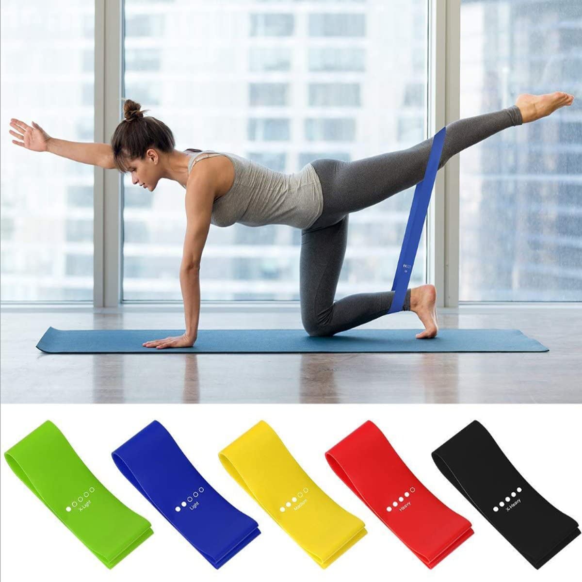 Premium Set of 5 Latex Resistance Bands for Home Workouts, Yoga, Pilates & Physical Therapy - Stretch & Strengthen Muscles with Exercise Bands for Men & Women