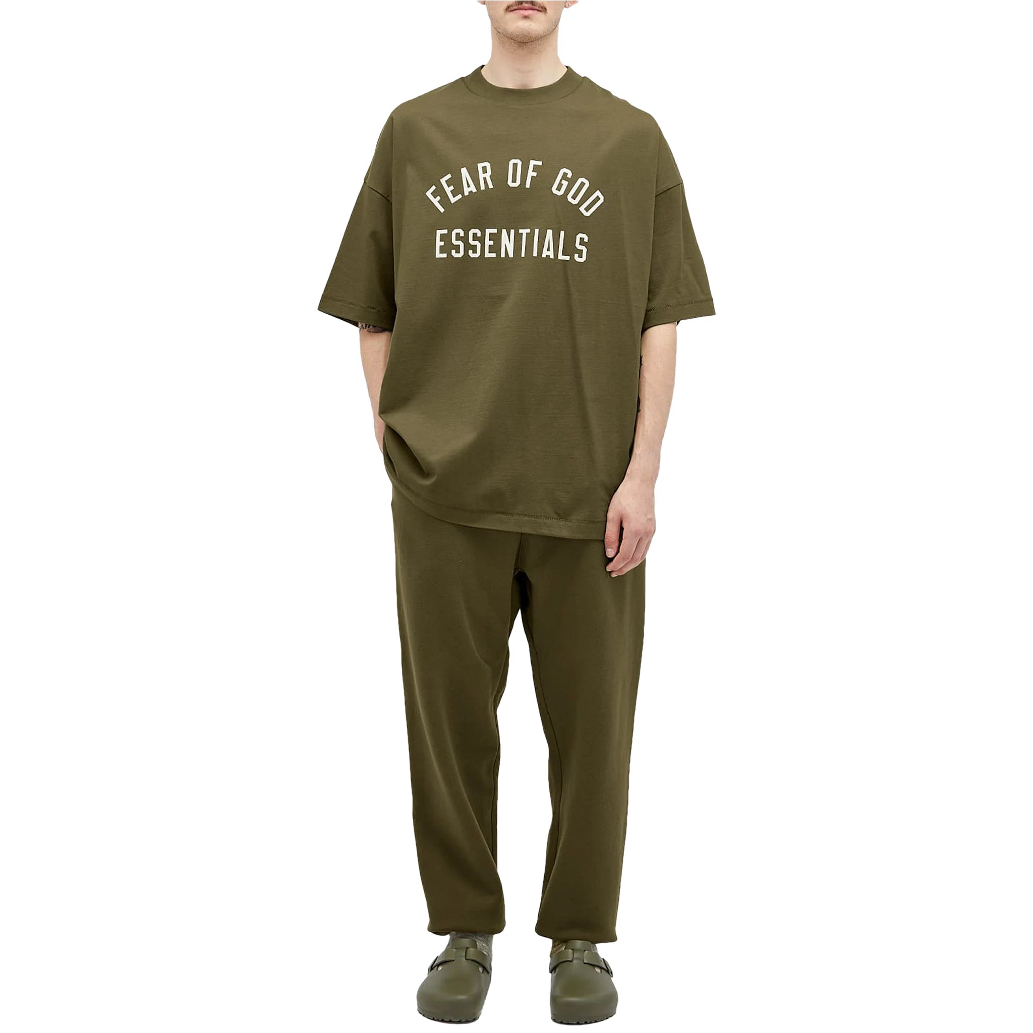 Fear Of God Essentials Jersey Crewneck Military T-Shirt | FW24 Collection | Casual Streetwear & Layering Staple for Men